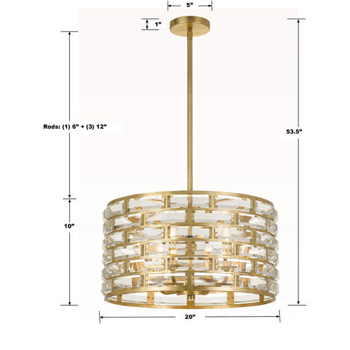 Meridian 6 Light 20 inch Antique Gold Chandelier Ceiling Light