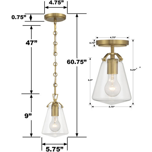 Voss 1 Light 5.75 inch Luxe Gold Flush/Semi Flush Ceiling Light 