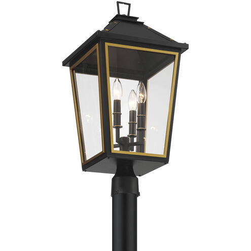 Hawkins 4 Light 25 inch Matte Black and Textured Gold Outdoor Post