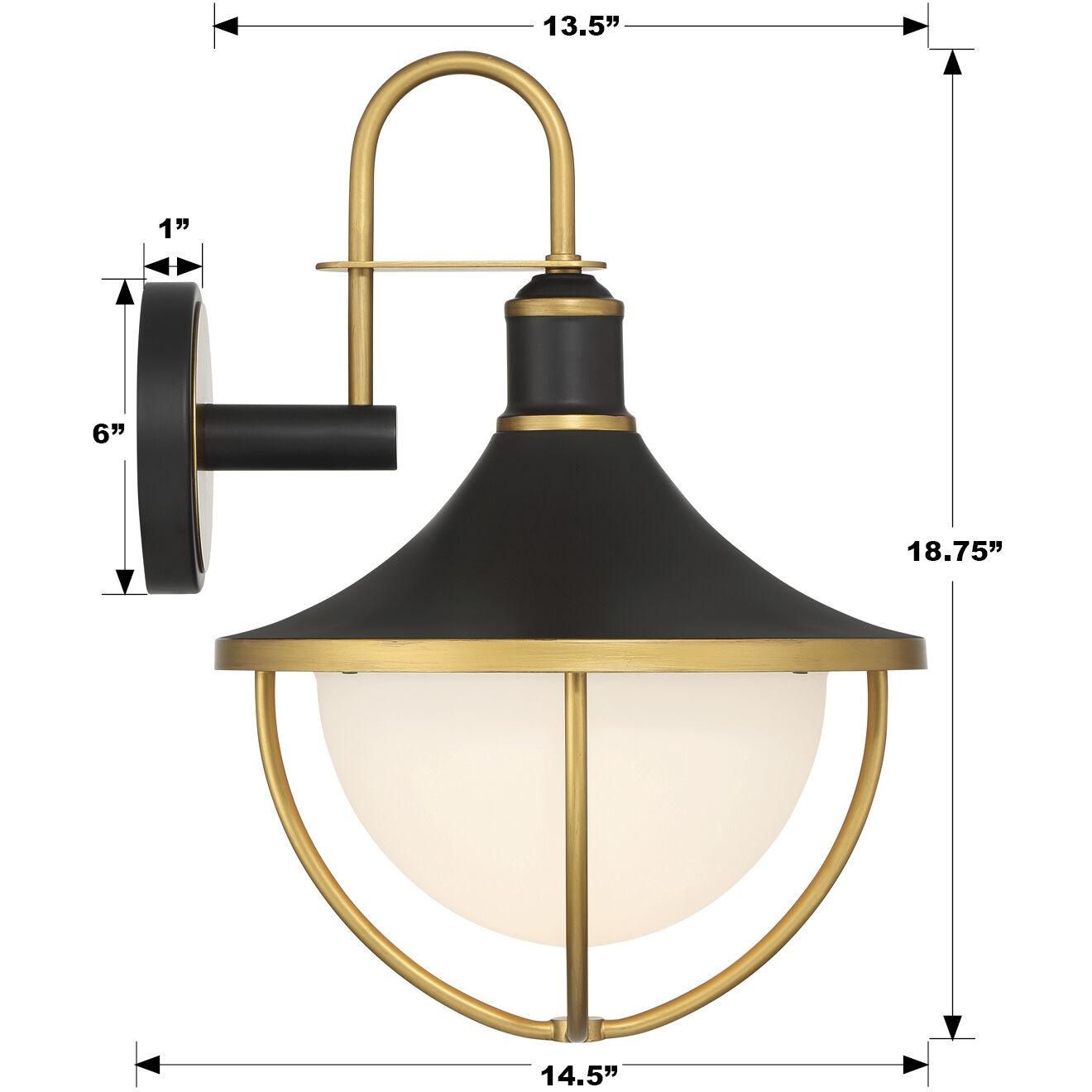 Atlas 1 Light 18.75 inch Matte Black/Textured Gold Outdoor Sconce