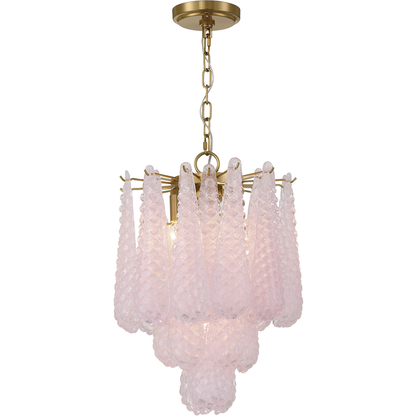 Ollie 4 Light 14.25 inch Aged Brass Chandelier Ceiling Light in Sand Glass Blush