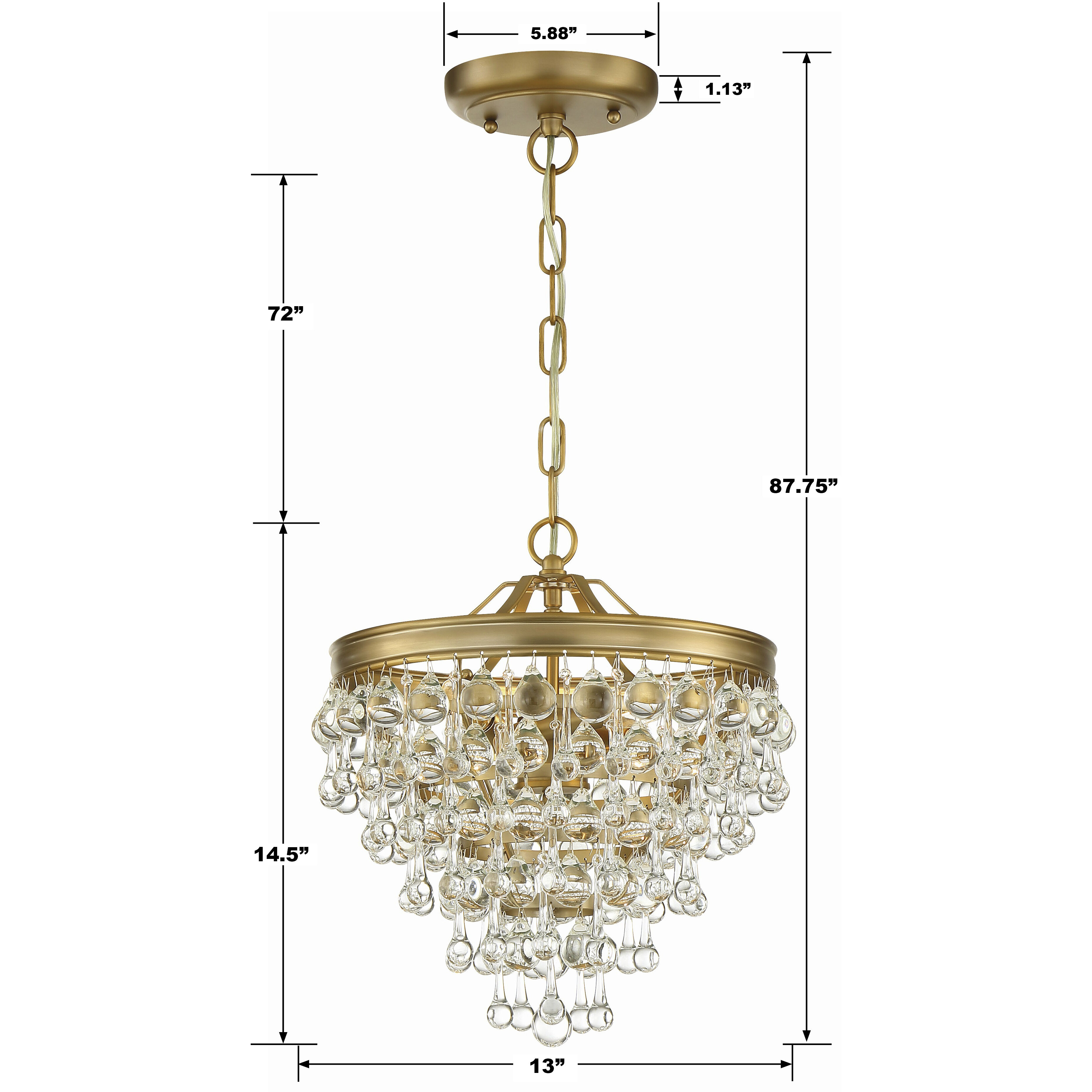 Calypso 3 Light 13 inch Vibrant Gold Chandelier Ceiling Light