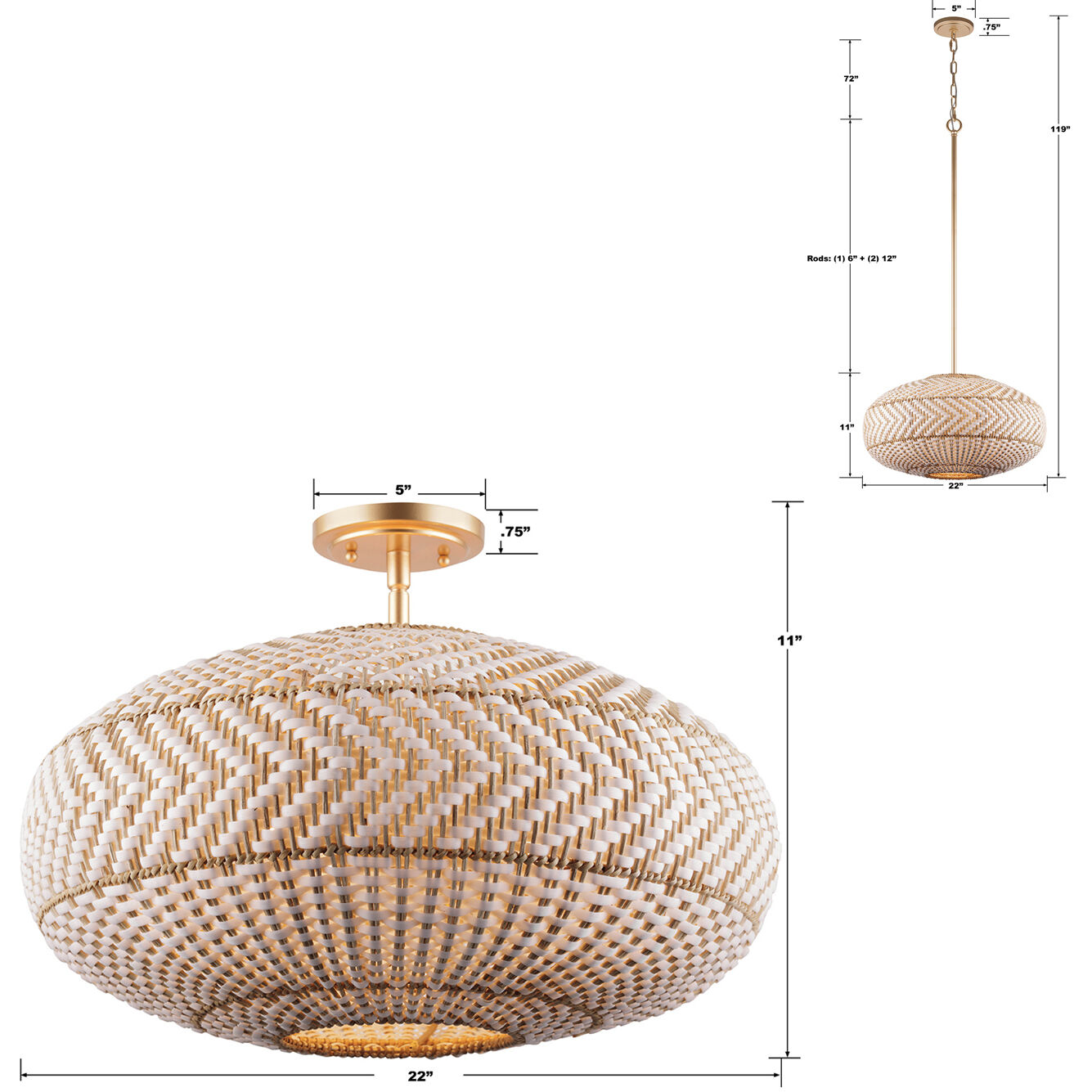 Zanzibar 4 Light 22 inch Soft Gold Semi Flush Ceiling Light