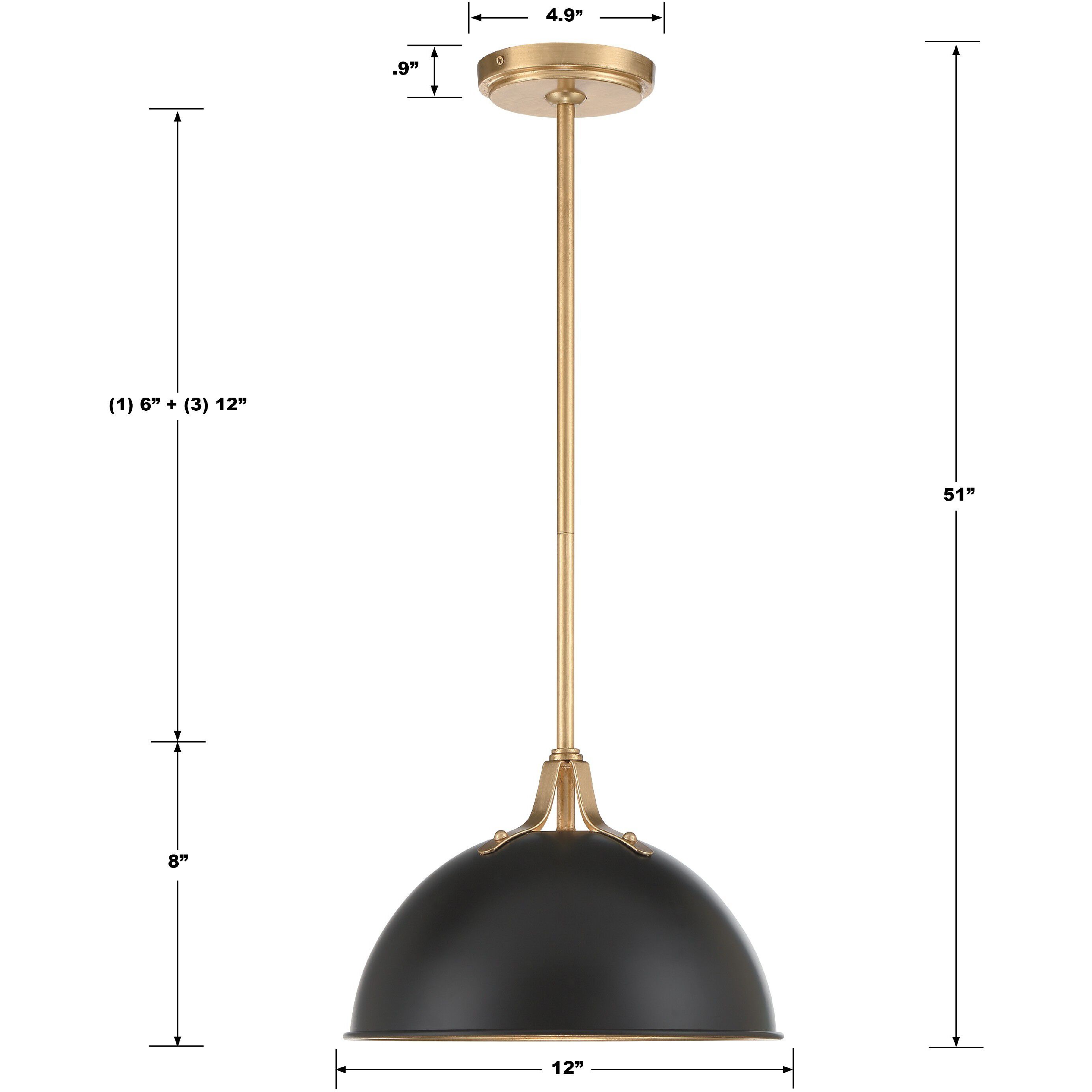 Soto 1 Light 12 inch Matte Black and Antique Gold Mini Pendant Ceiling Light