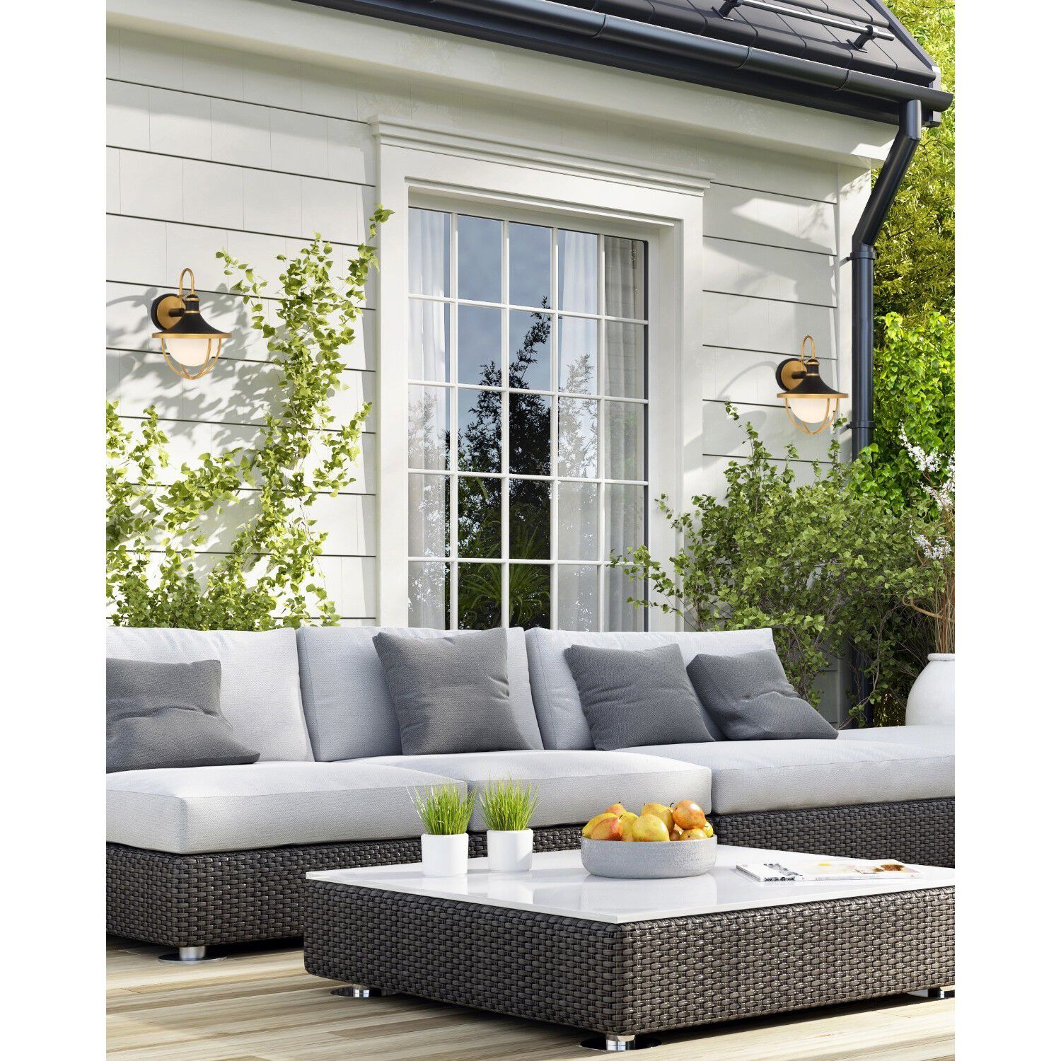 Atlas 1 Light 13.5 inch Matte Black/Textured Gold Outdoor Sconce