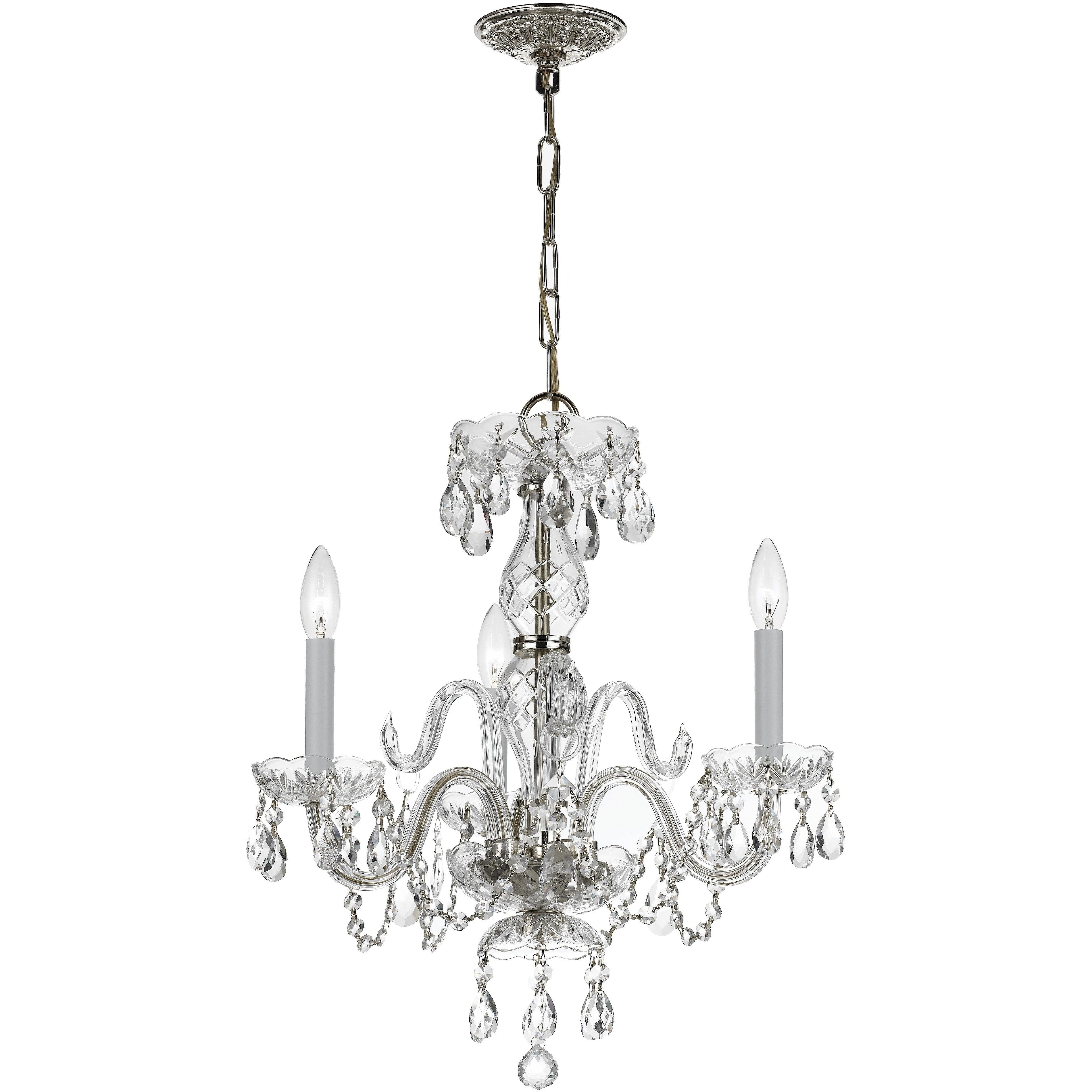 Traditional Crystal 3 Light 16 inch Polished Chrome Mini Chandelier Ceiling Light in Clear Swarovski Strass