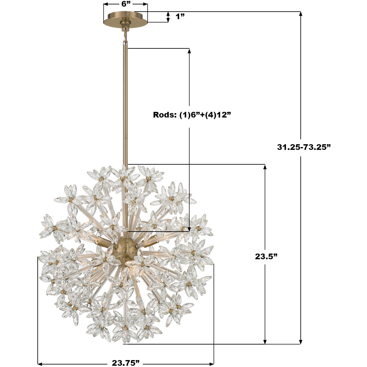 Adley 6 Light 23.75 inch Aged Brass Chandelier Ceiling Light