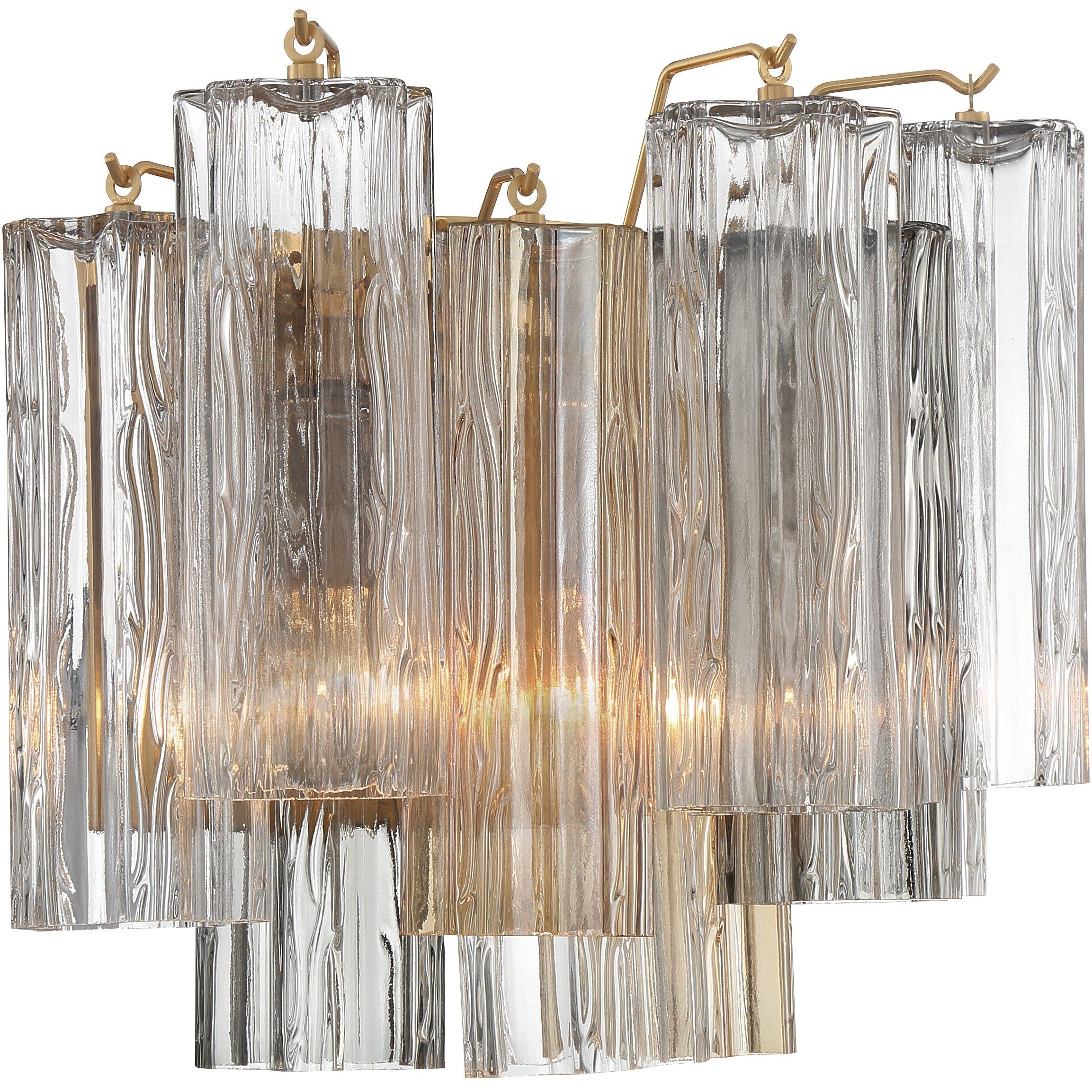 Addis Sconce Wall Light in Aged Brass, Tronchi Glass Autumn