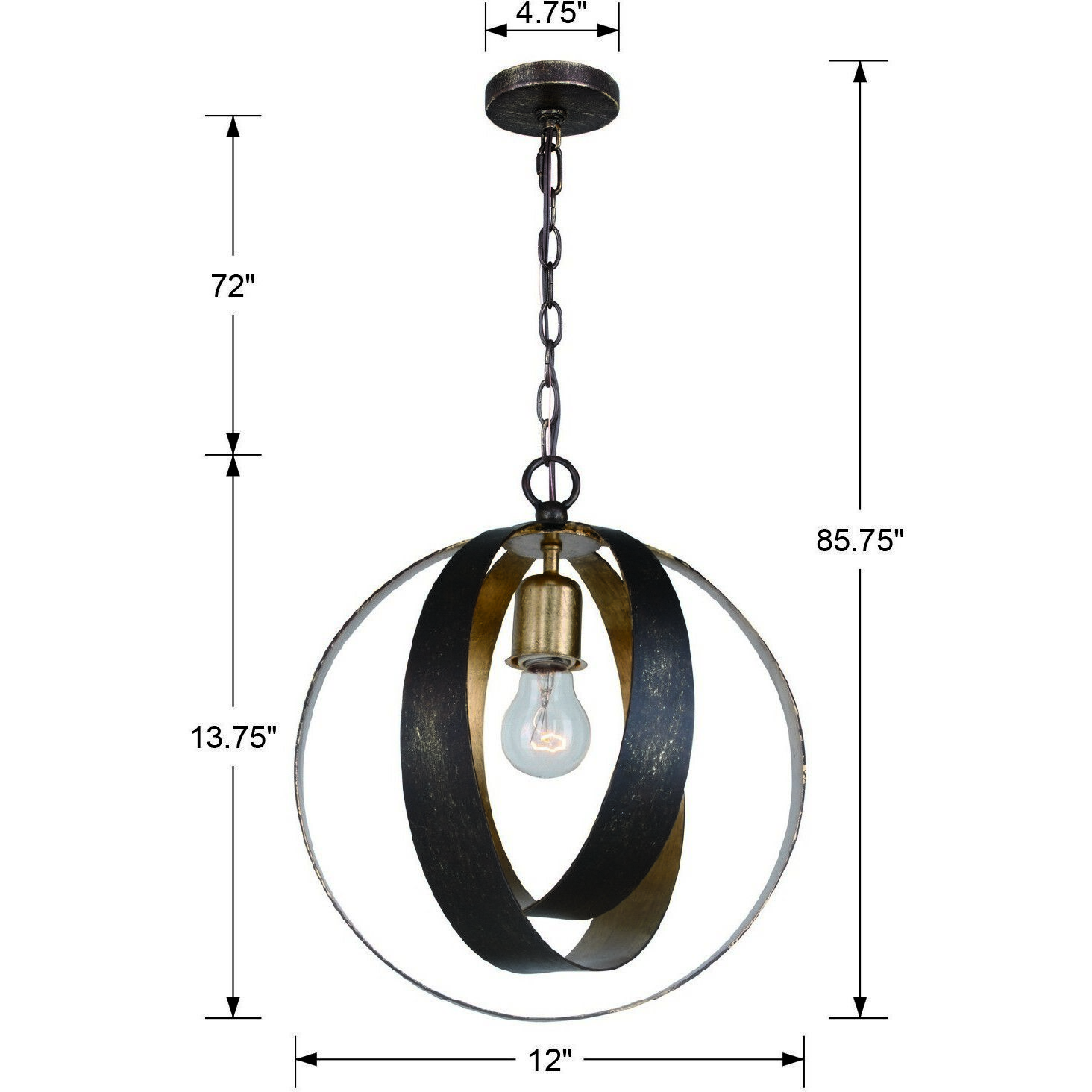 Luna 1 Light 12 inch English Bronze and Antique Gold Mini Pendant Ceiling Light