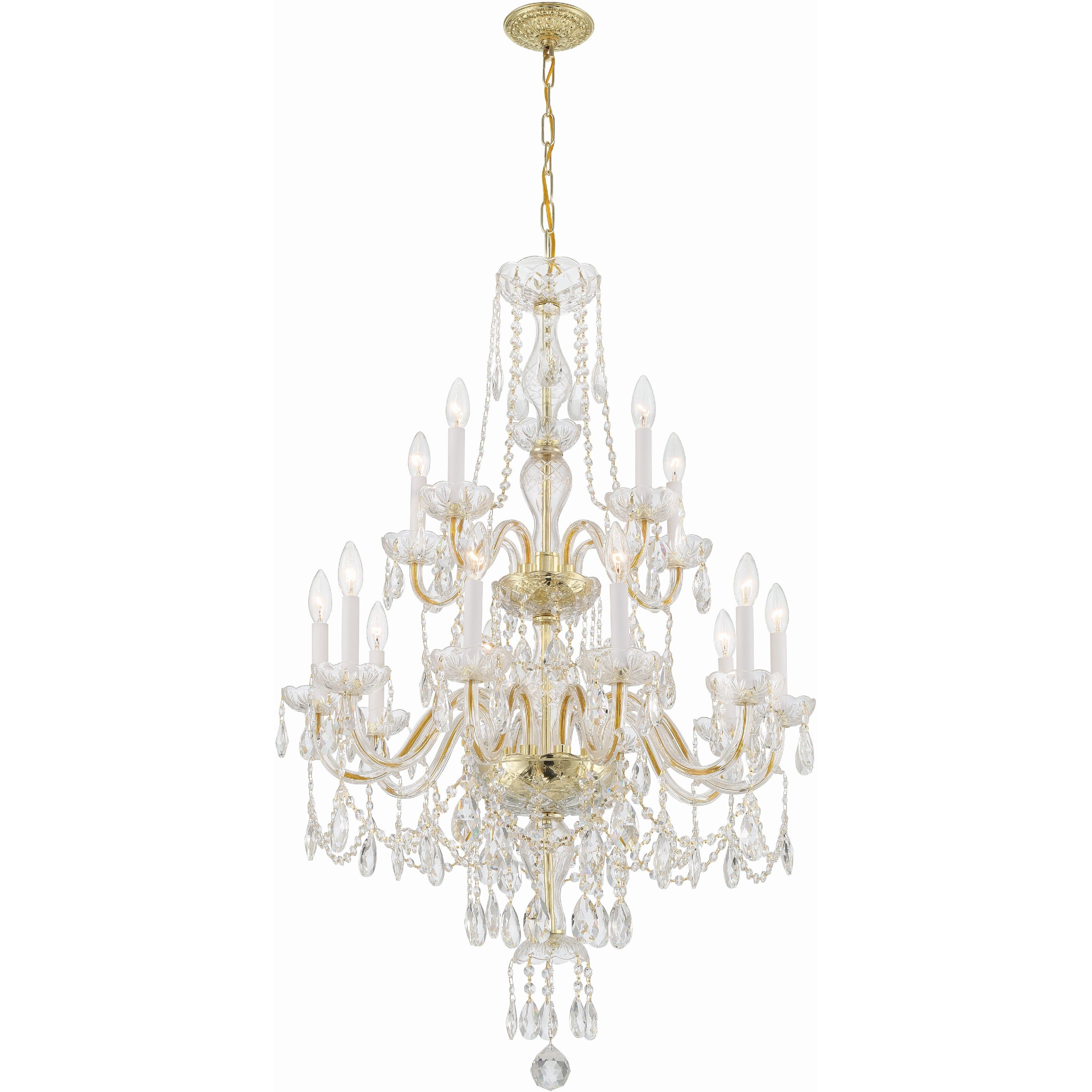 Traditional Crystal 15 Light 32 inch Polished Brass Chandelier Ceiling Light