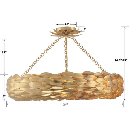 Broche 6 Light 24 inch Antique Gold Semi Flush Ceiling Light