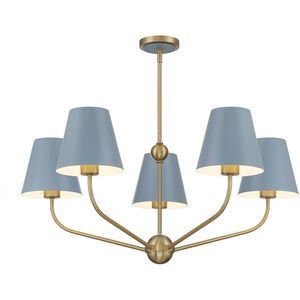 Xavier 5 Light 28 inch Vibrant Gold and Blue Chandelier Ceiling Light