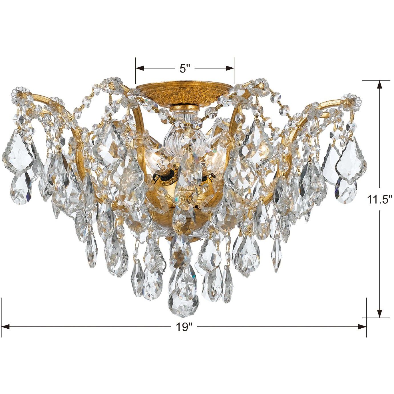 Filmore 5 Light 19 inch Antique Gold Flush Ceiling Light in Clear Hand Cut