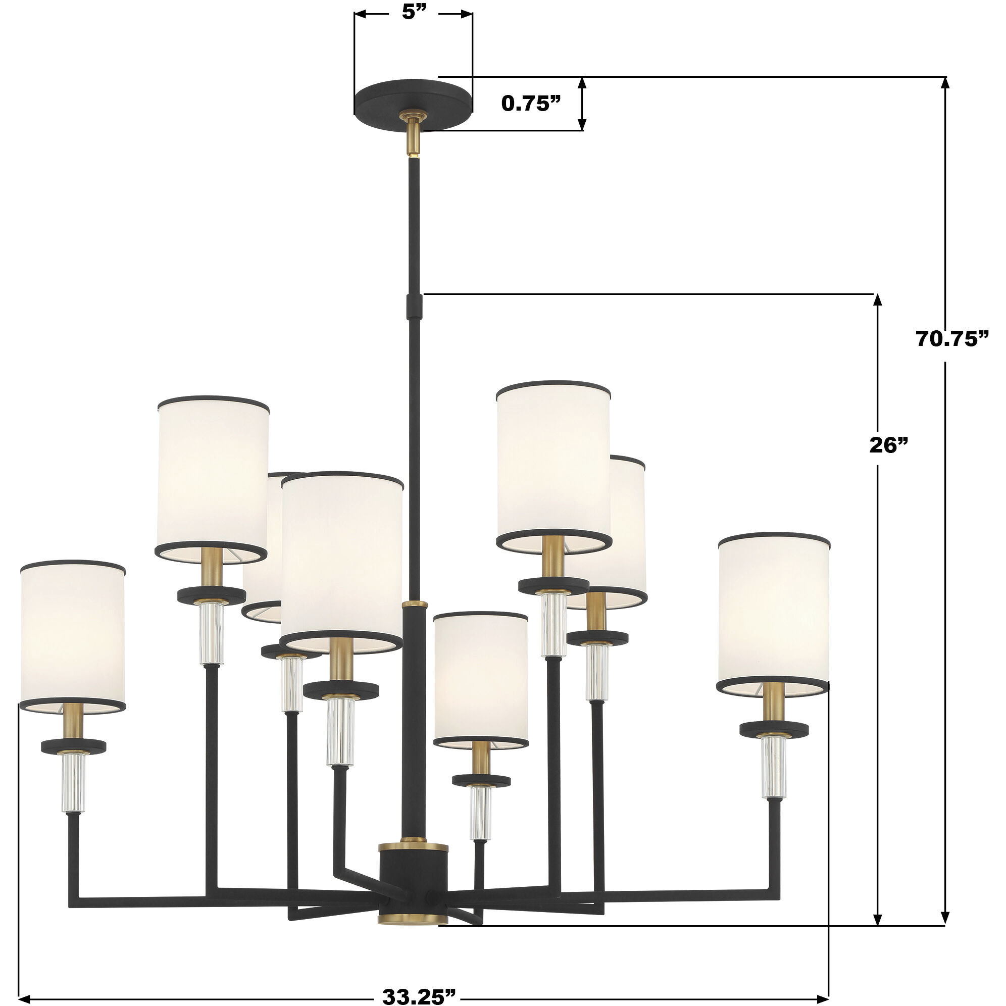 Hatfield 8 Light 33.25 inch Black Forged and Vibrant Gold Chandelier Ceiling Light