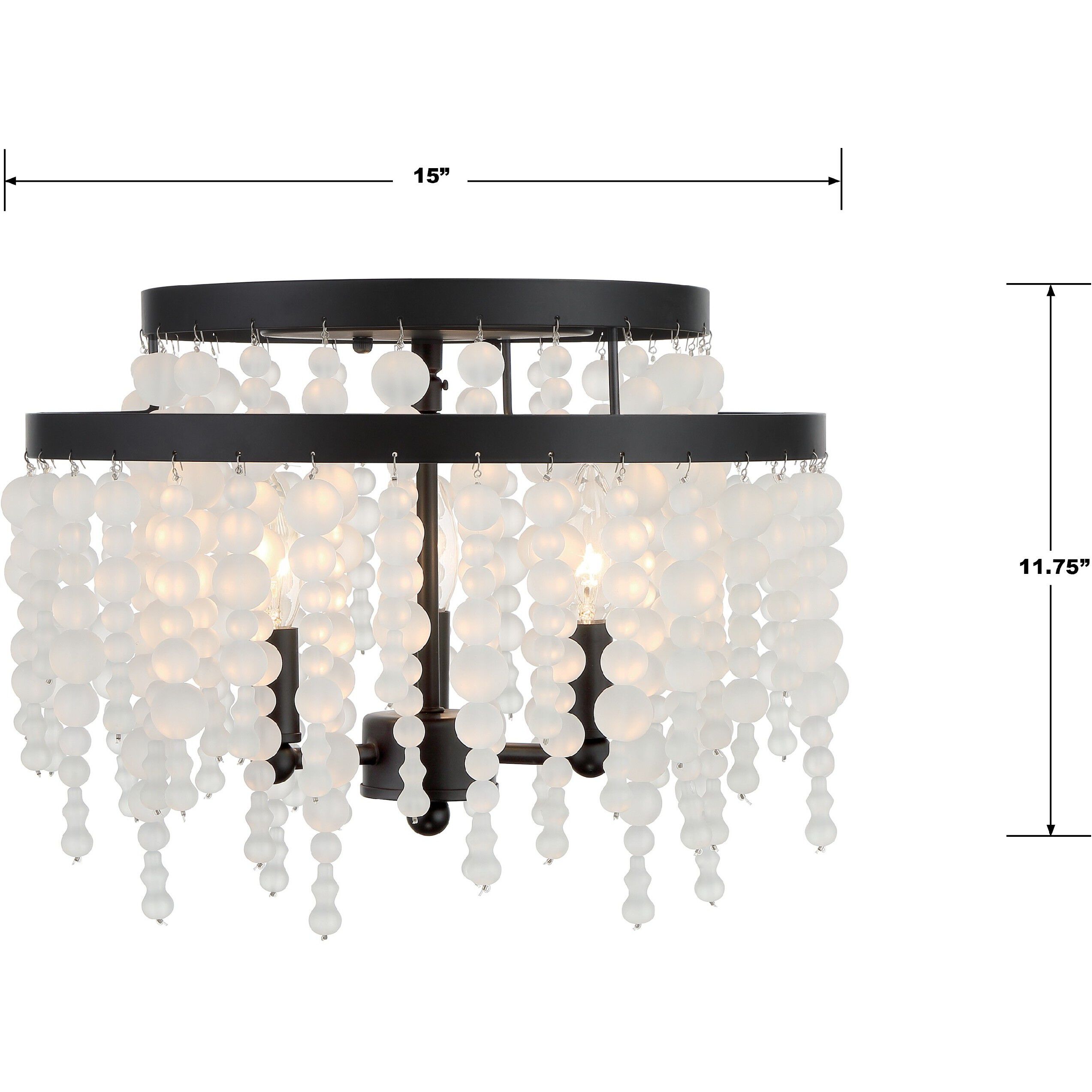 Poppy 3 Light 15 inch Matte Black Semi Flush Ceiling Light in Black Forged