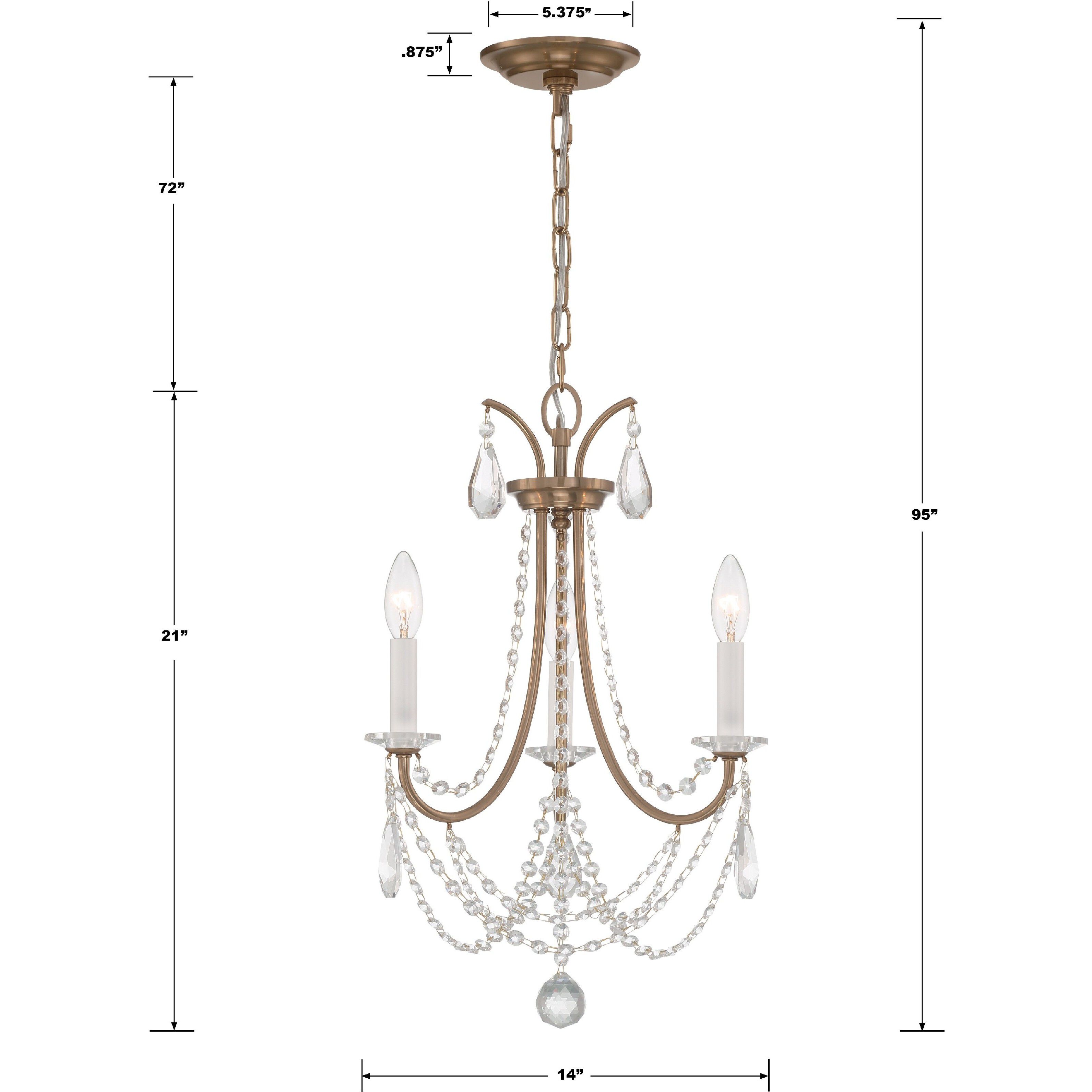 Karrington 3 Light 14 inch Aged Brass Mini Chandelier Ceiling Light
