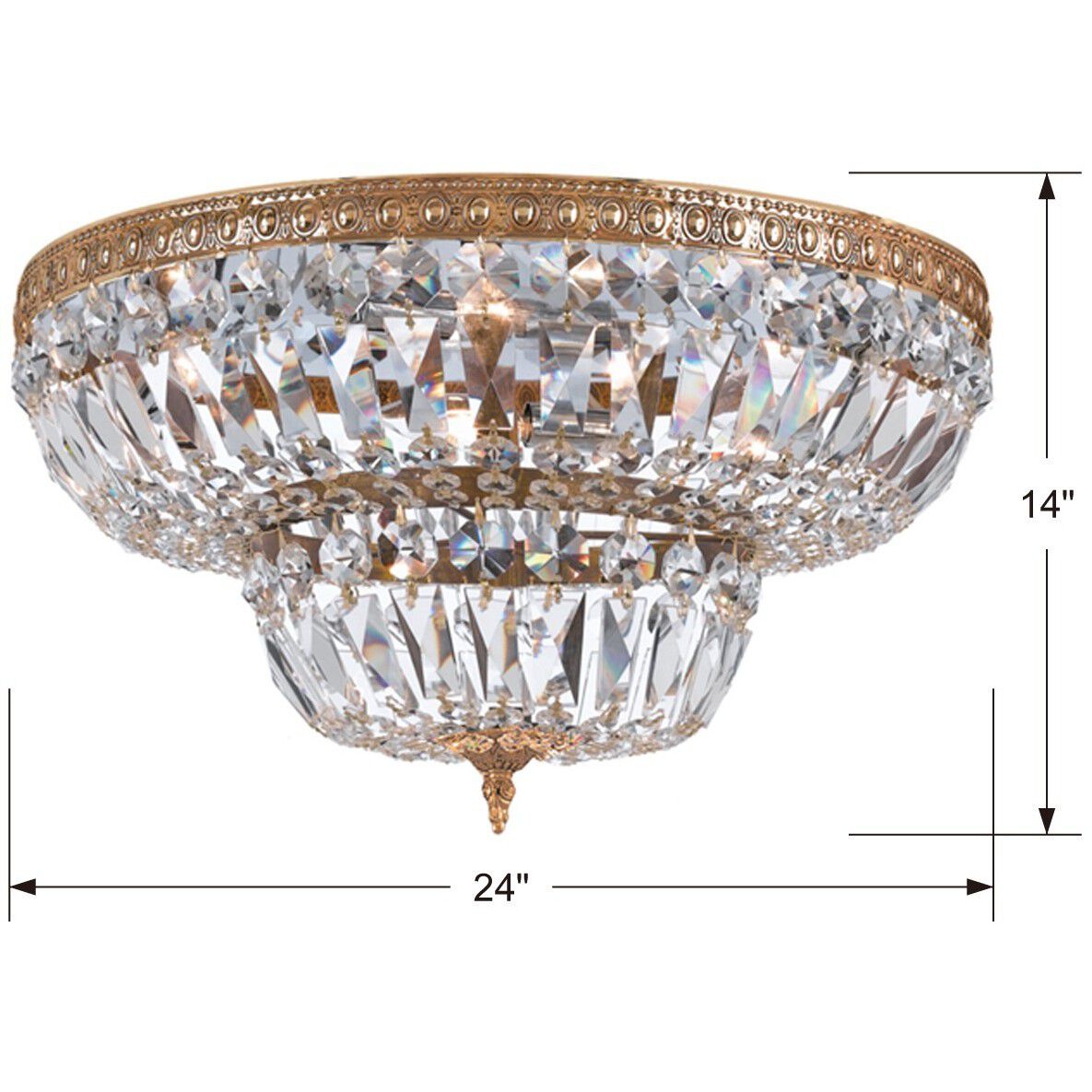 Westbury 6 Light 24 inch Olde Brass Flush Ceiling Light in Clear Hand Cut