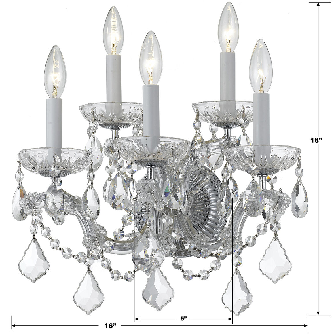 Maria Theresa Sconce Wall Light in Clear Hand Cut, Polished Chrome
