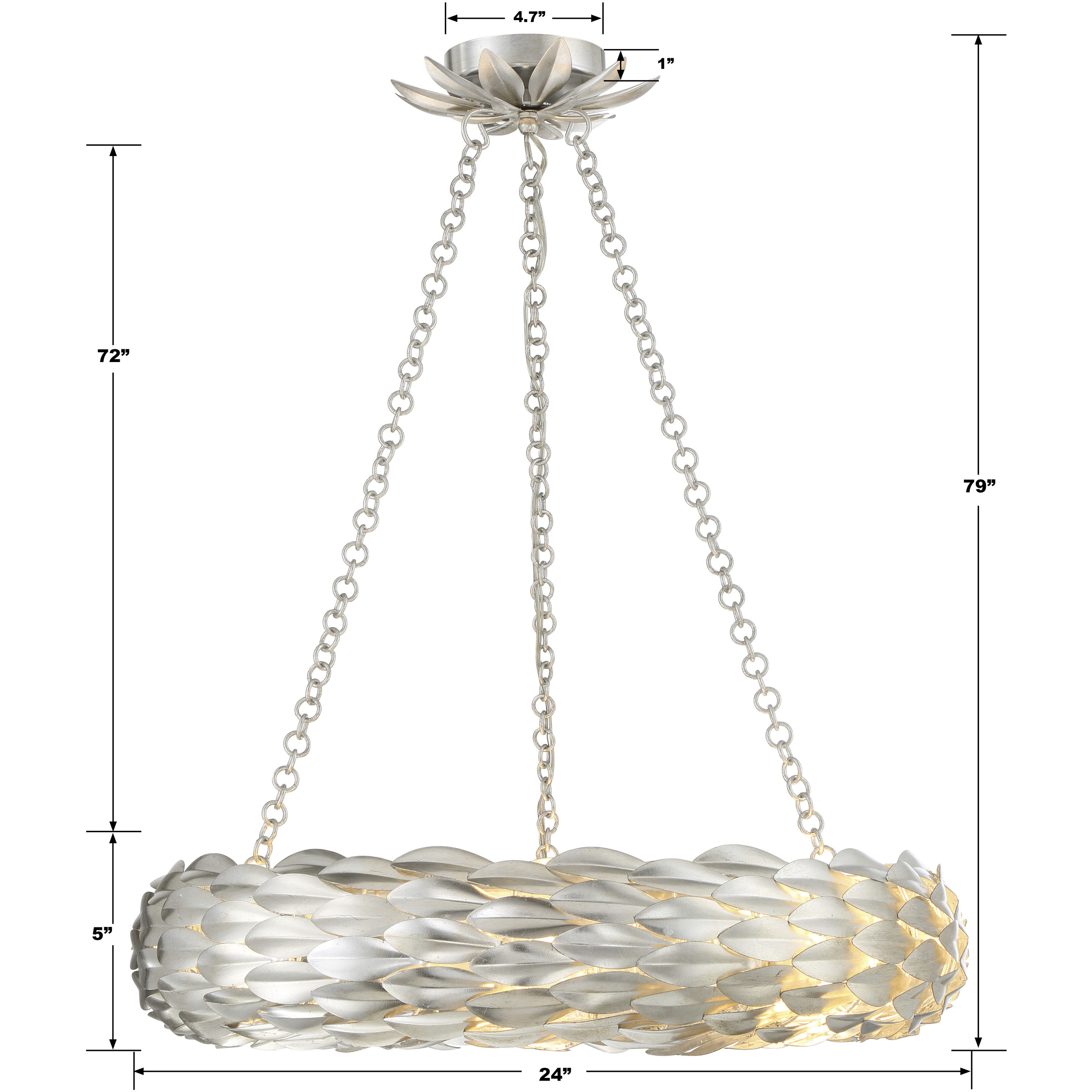 Broche 6 Light 24 inch Antique Silver Chandelier Ceiling Light