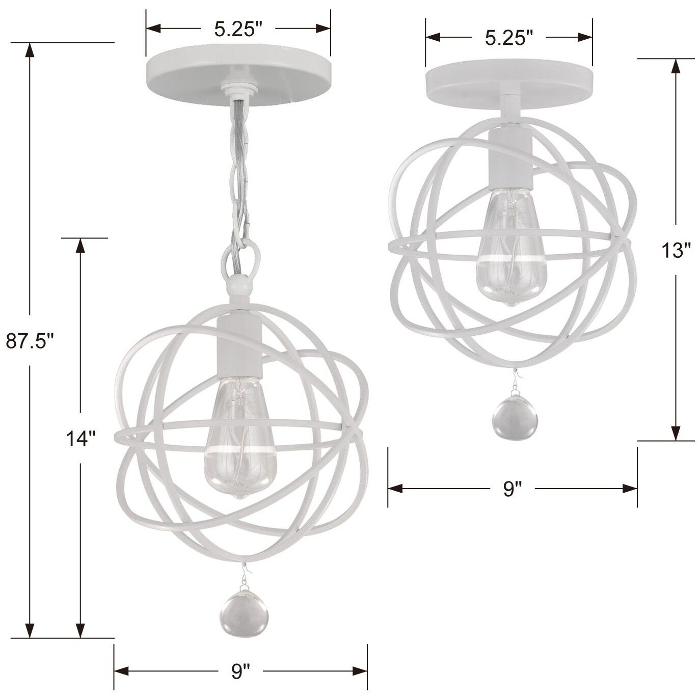 Solaris 1 Light 9 inch Wet White Semi Flush Ceiling Light