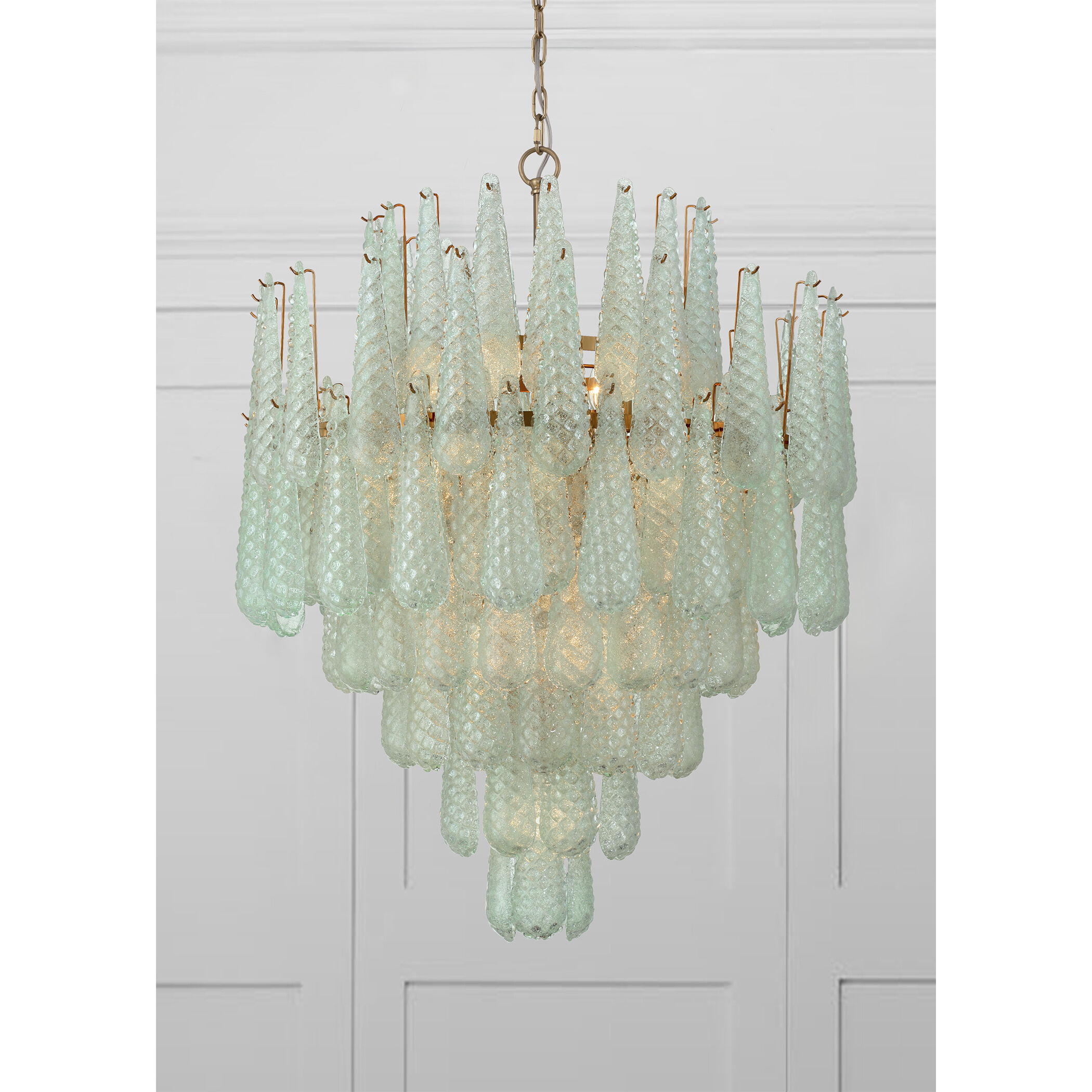 Ollie 21 Light 33.25 inch Aged Brass Chandelier Ceiling Light in Sand Glass Green