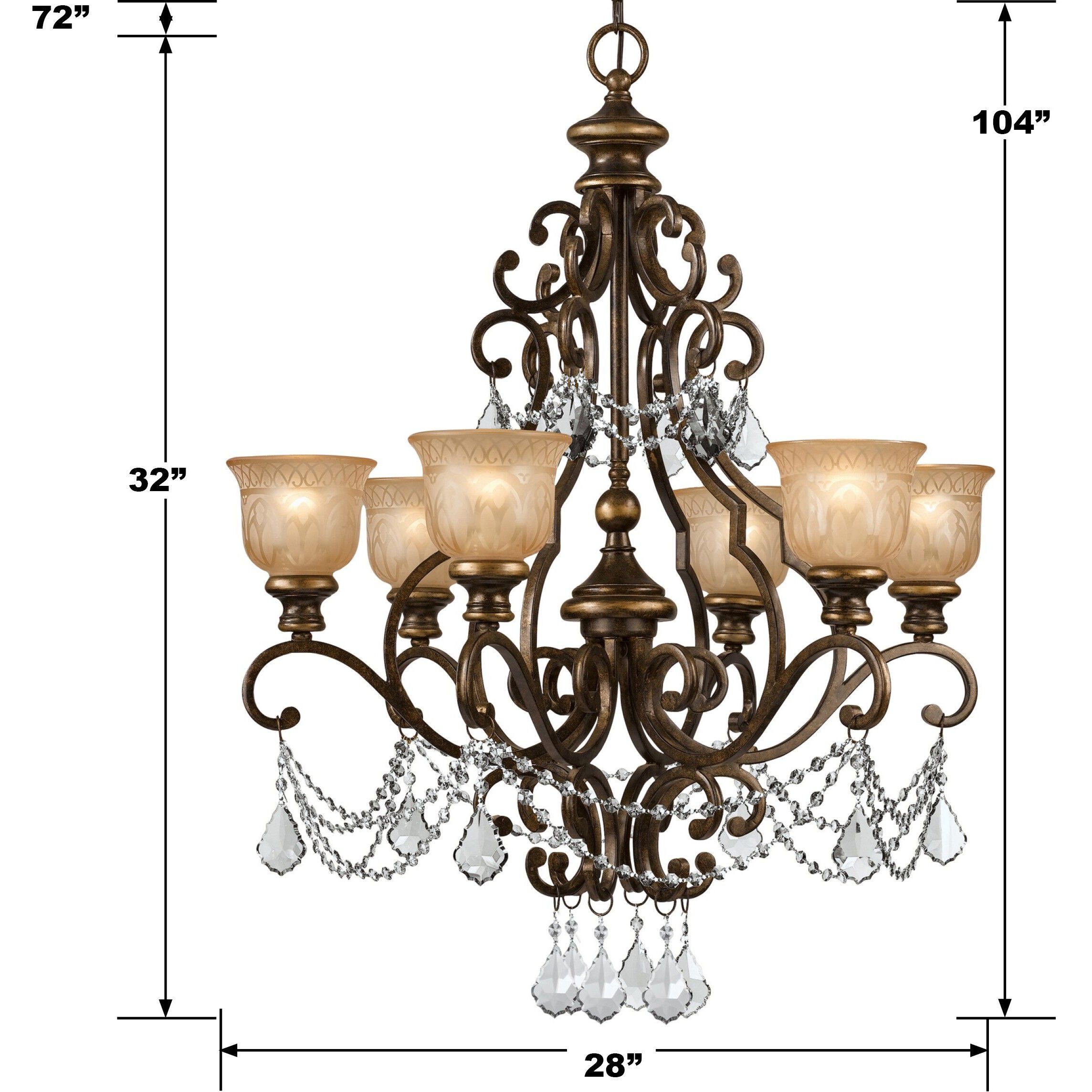 Norwalk 6 Light 28 inch Bronze Umber Chandelier Ceiling Light in Clear Hand Cut