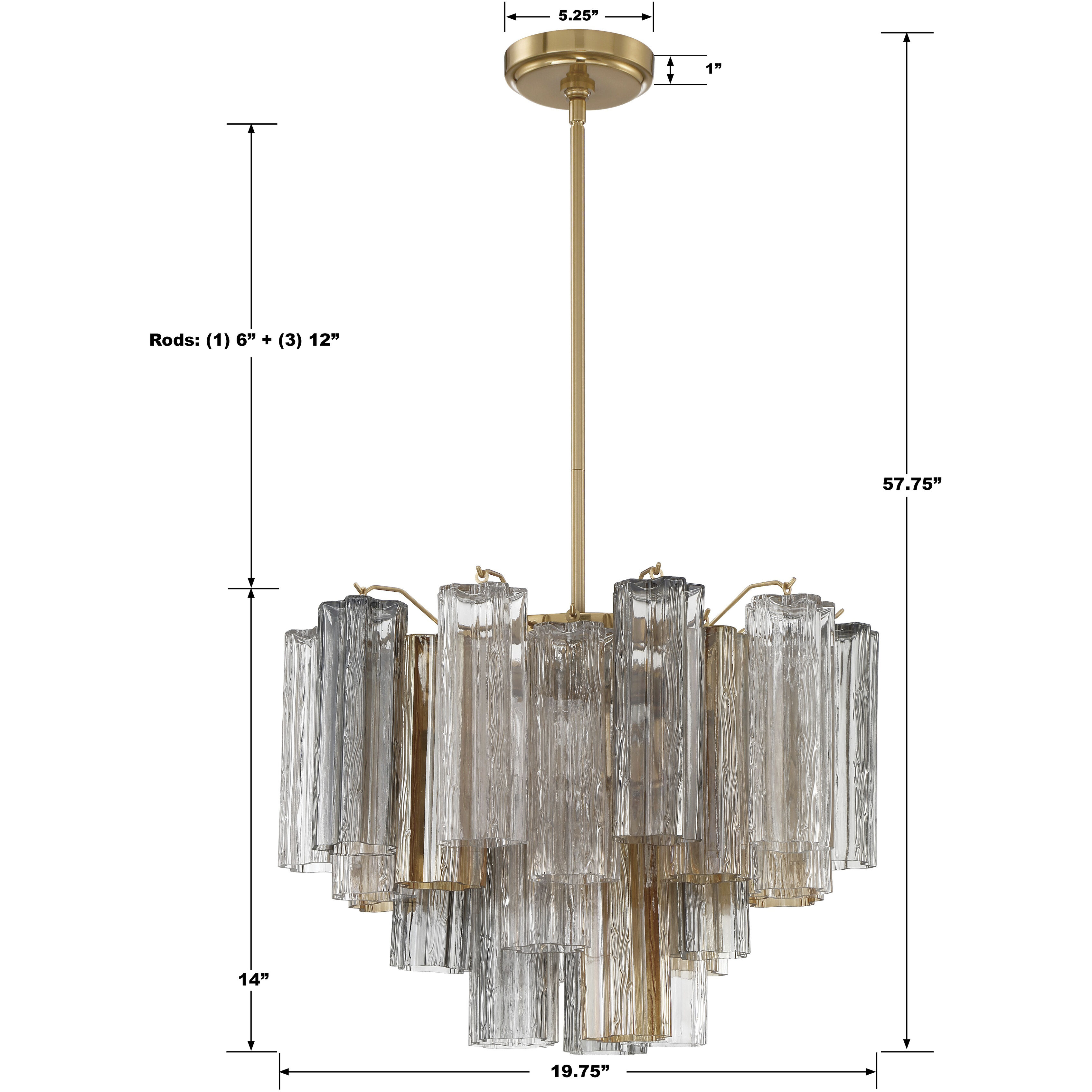 Addis 6 Light 19.75 inch Aged Brass Chandelier Ceiling Light in Tronchi Glass Autumn