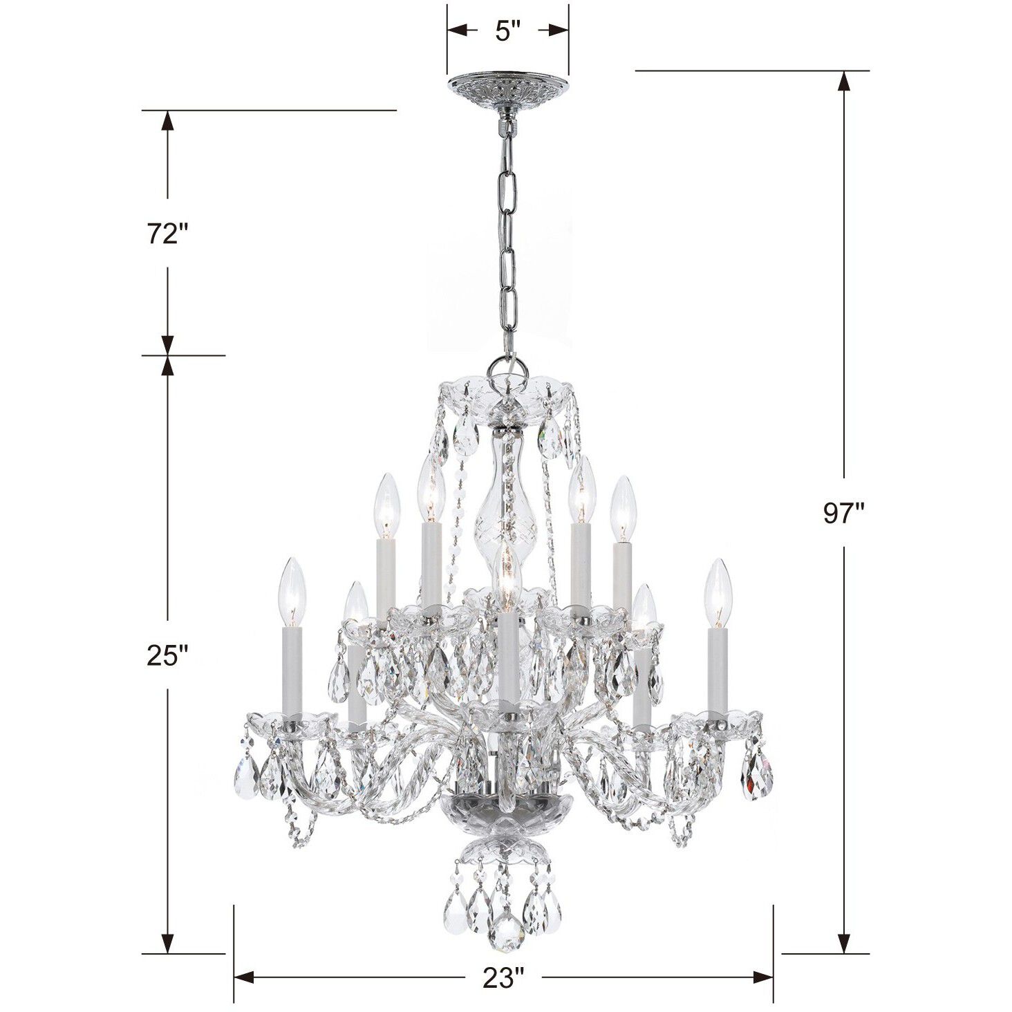 Traditional Crystal 10 Light 23 inch Polished Chrome Chandelier Ceiling Light