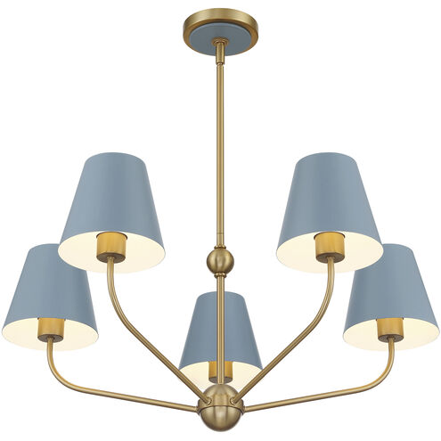 Xavier 5 Light 28 inch Vibrant Gold and Blue Chandelier Ceiling Light