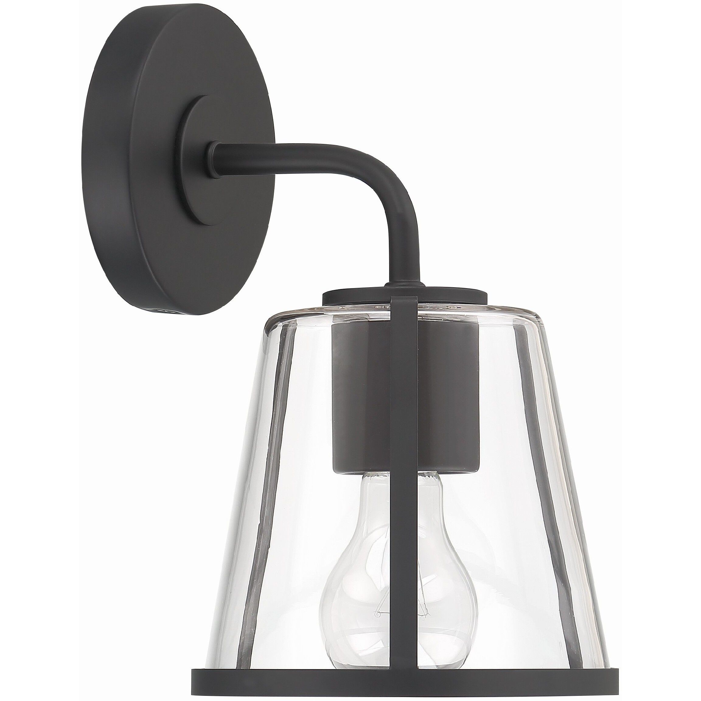 Fulton Bath Sconce Wall Light in Black, Clear