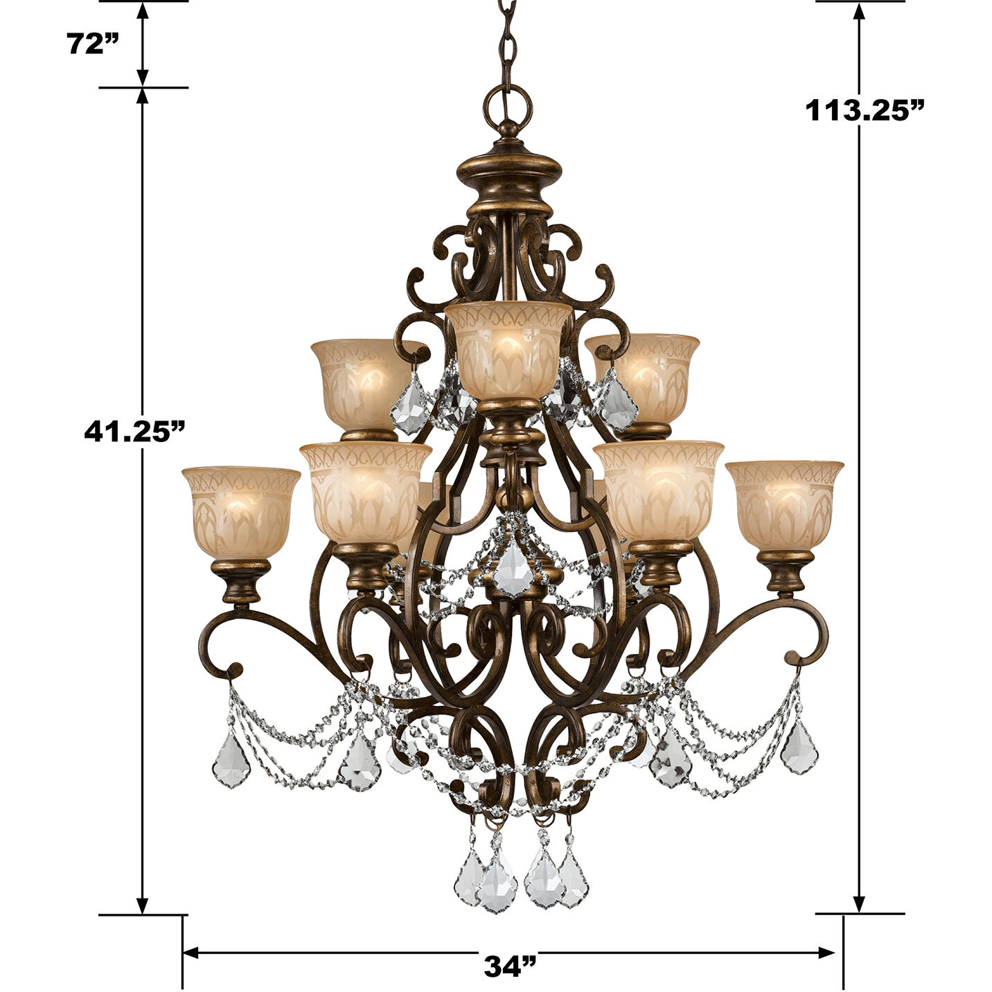 Norwalk 9 Light 34 inch Bronze Umber Chandelier Ceiling Light in Clear Swarovski Strass