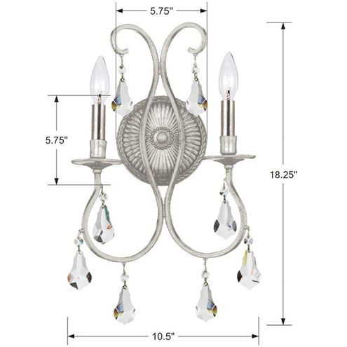 Ashton 2 Light 10.5 inch Olde Silver Sconce Wall Light in Clear Hand Cut