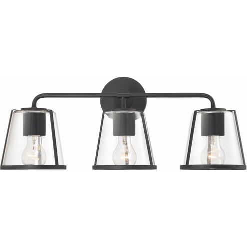 Fulton 3 Light 23.25 inch Black Bathroom Vanity Light Wall Light in Antique White, Clear