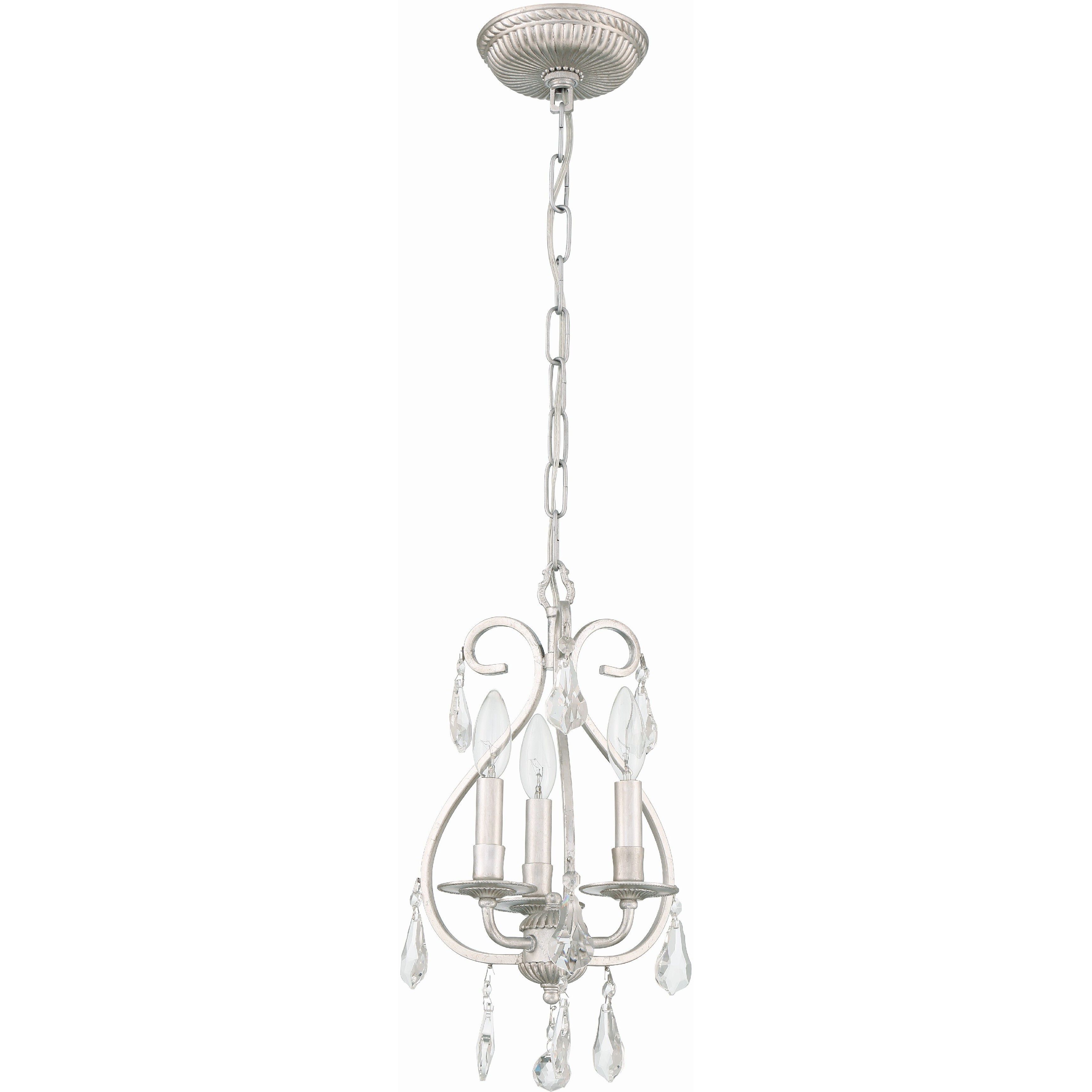 Ashton 3 Light 10 inch Olde Silver Mini Chandelier Ceiling Light in Clear Swarovski Strass