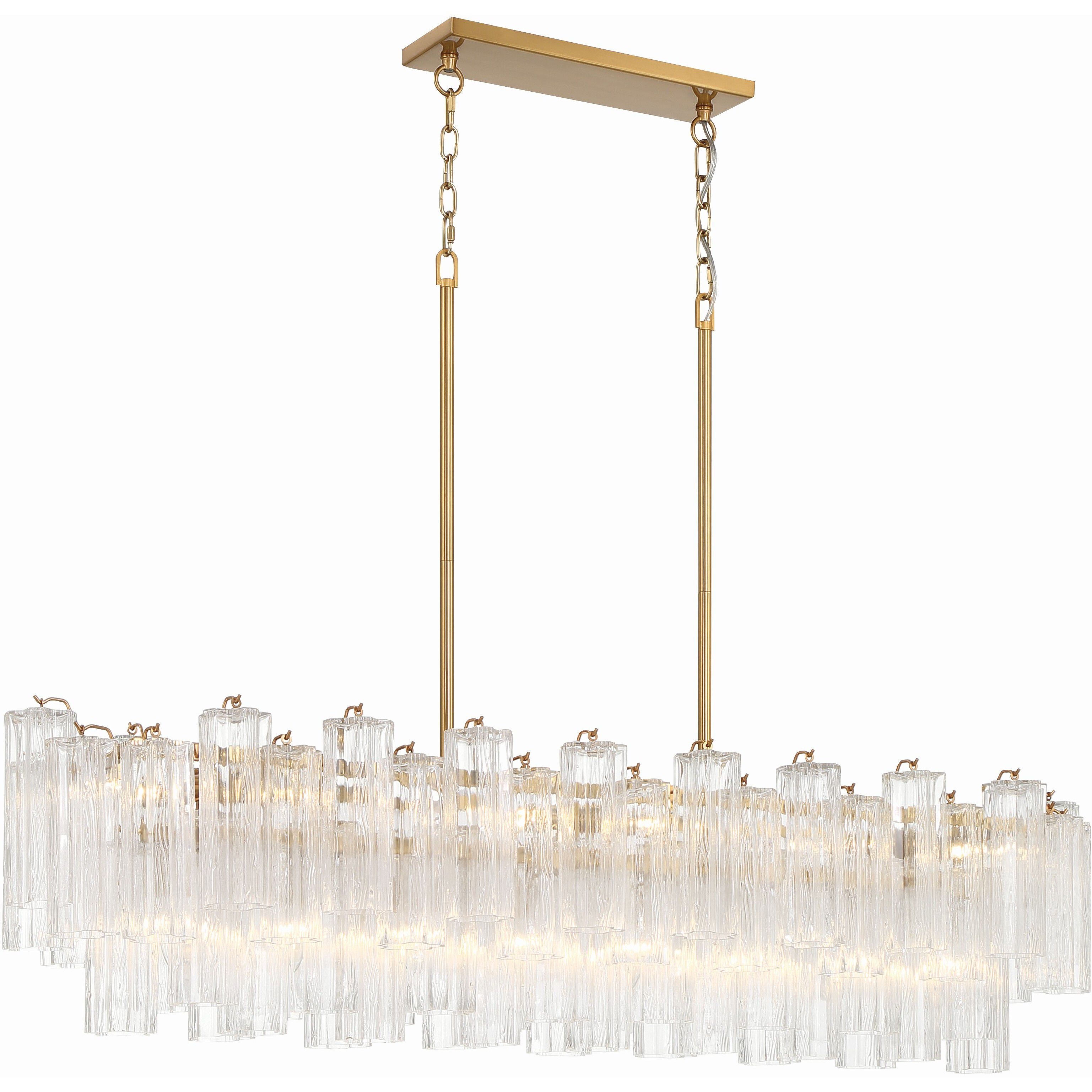 Addis 14 Light 51.75 inch Aged Brass Linear Chandelier Ceiling Light in Tronchi Glass Clear