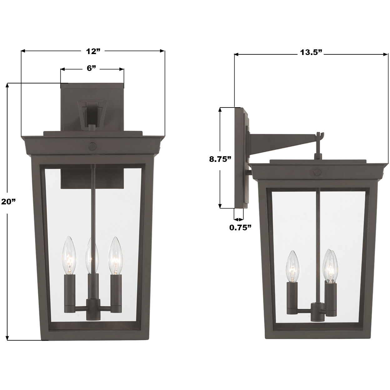 Belmont 3 Light 20 inch Twilight Bronze Outdoor Sconce
