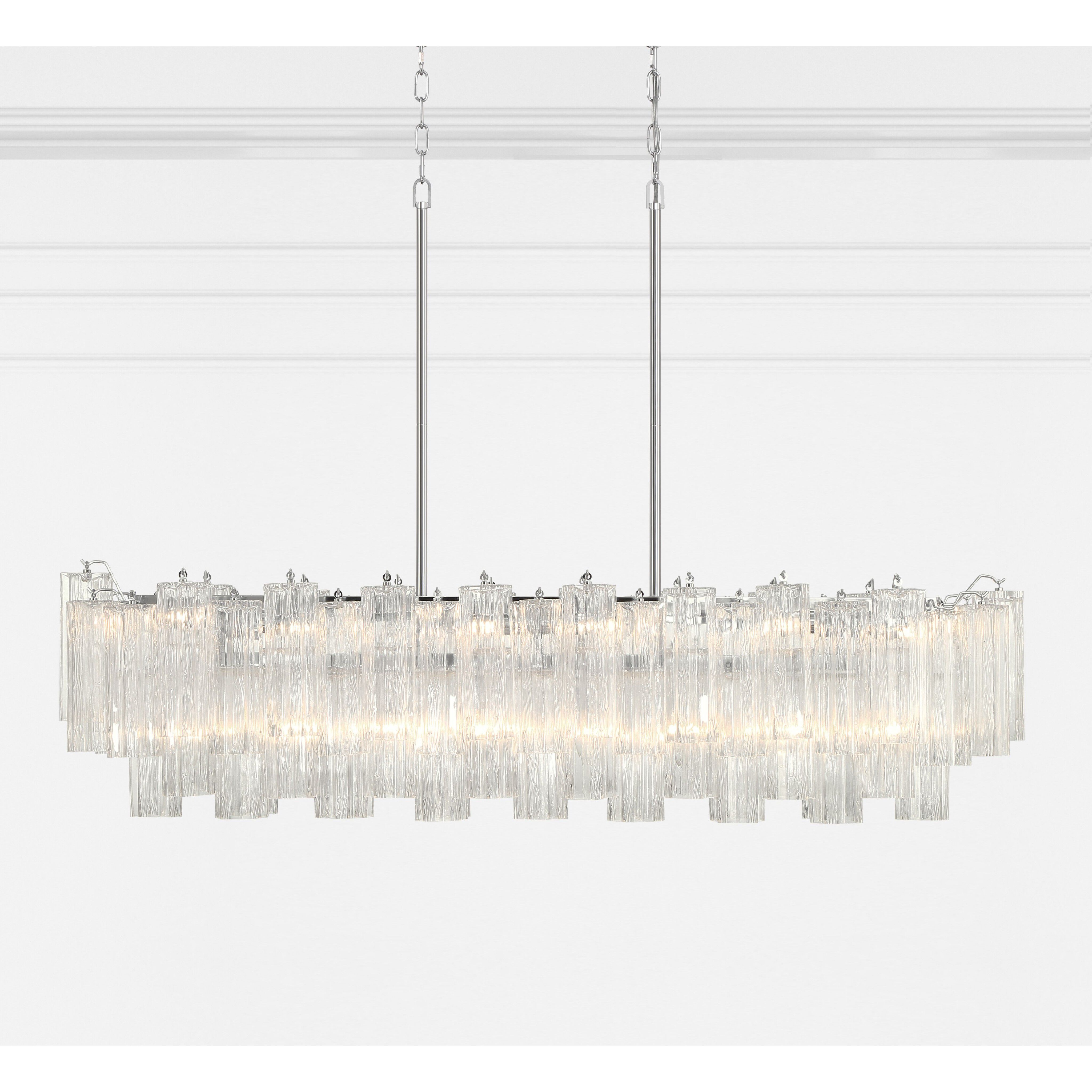 Addis 14 Light 51.75 inch Polished Chrome Linear Chandelier Ceiling Light in Tronchi Glass Clear