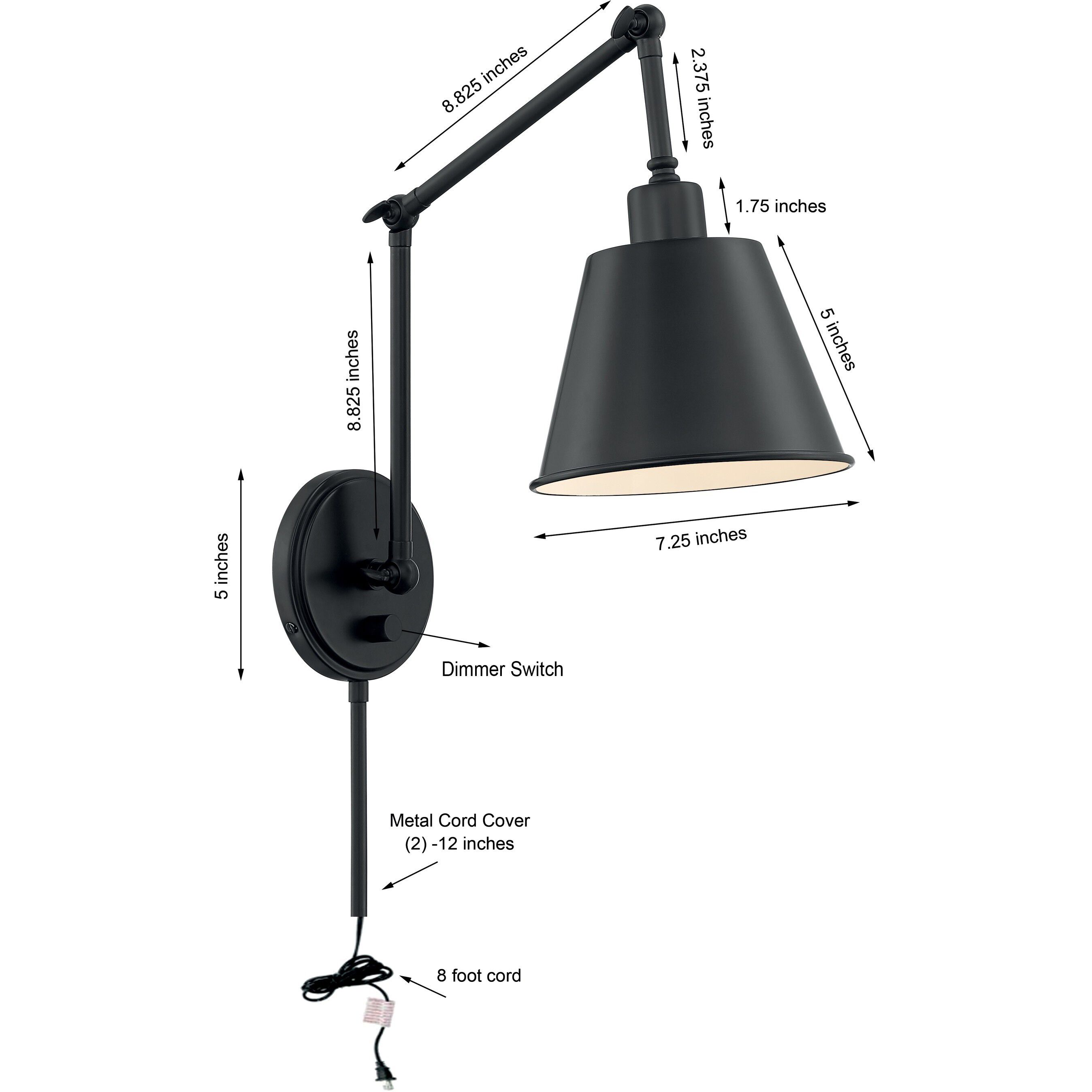 Mitchell 30 inch 60.00 watt Matte Black Task Sconce Wall Light
