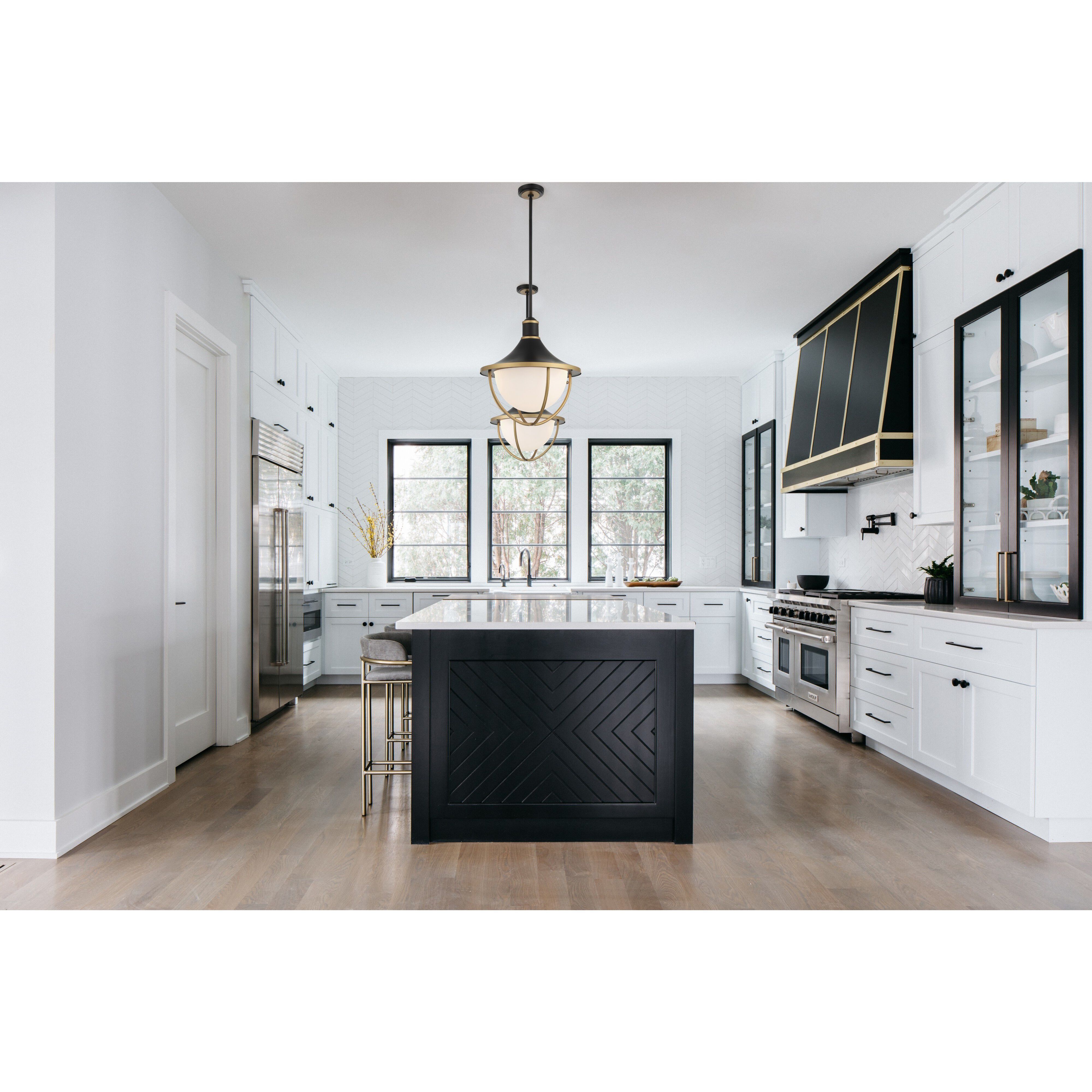 Atlas 3 Light 16.5 inch Matte Black/Textured Gold Outdoor Pendant