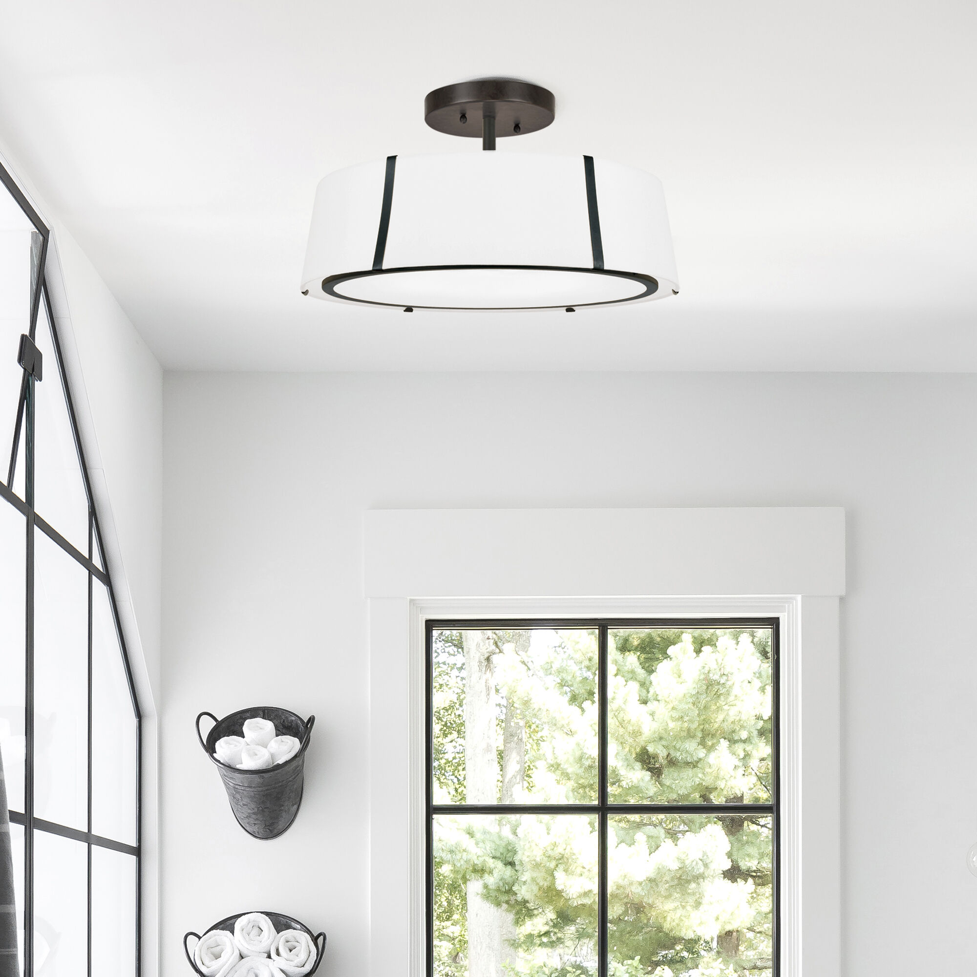 Fulton 6 Light 24 inch Black Semi Flush Ceiling Light