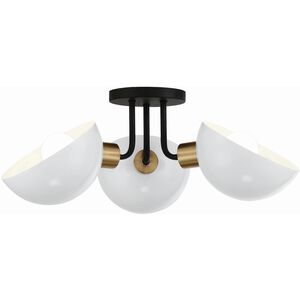 Gigi 3 Light 22.75 inch Black and Aged Brass Flush/Semi Flush Ceiling Light