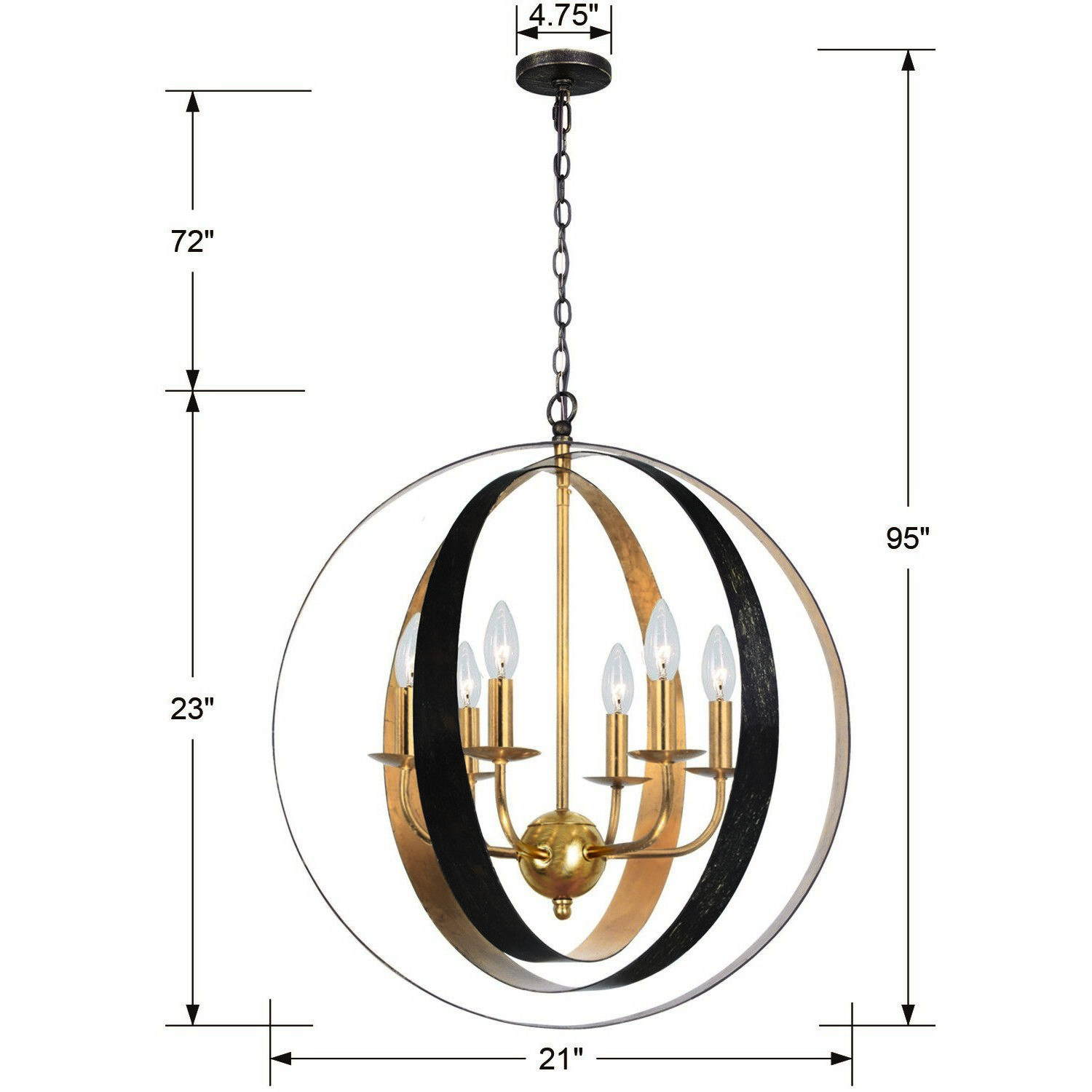 Luna 6 Light 21 inch English Bronze and Antique Gold Chandelier Ceiling Light