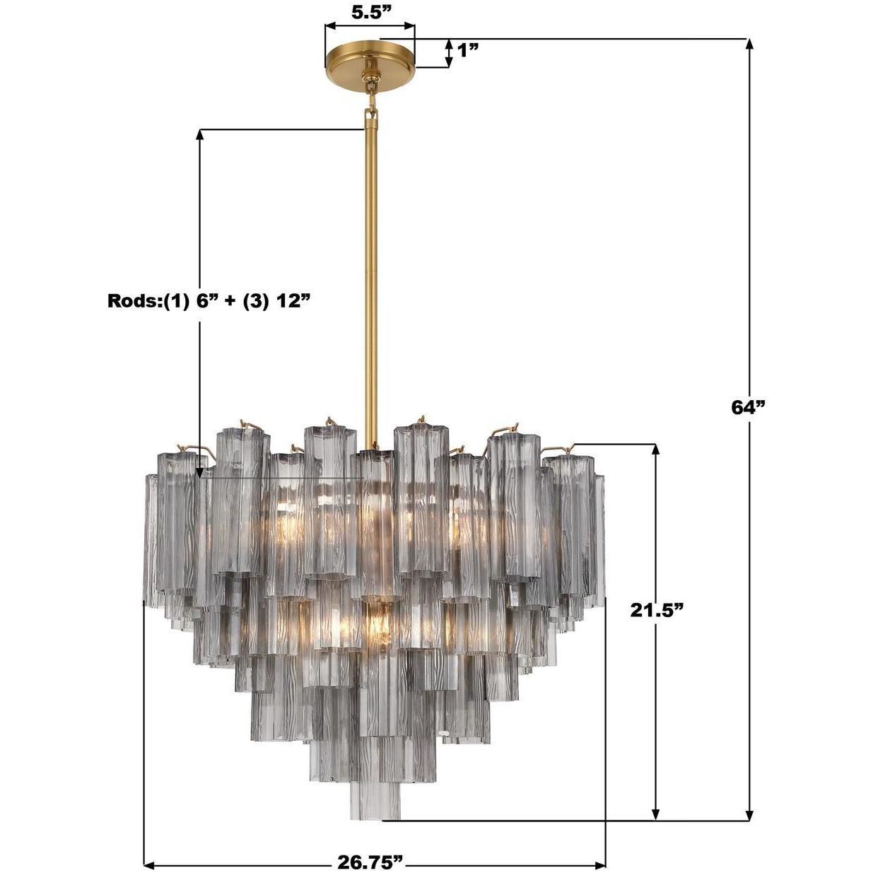 Addis 12 Light 26.75 inch Aged Brass Chandelier Ceiling Light in Tronchi Glass Smoke
