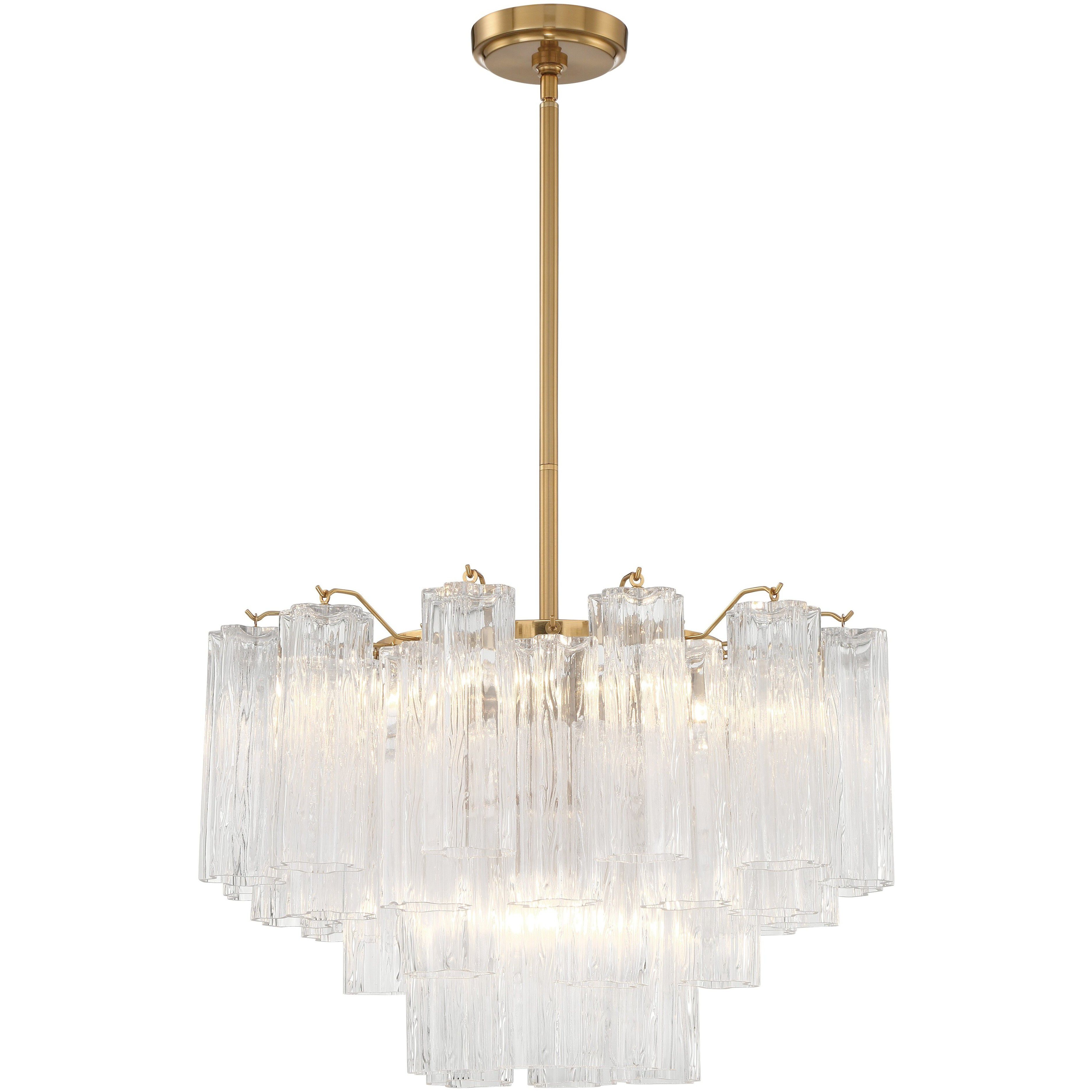 Addis 9 Light 22 inch Aged Brass Chandelier Ceiling Light in Tronchi Glass Clear