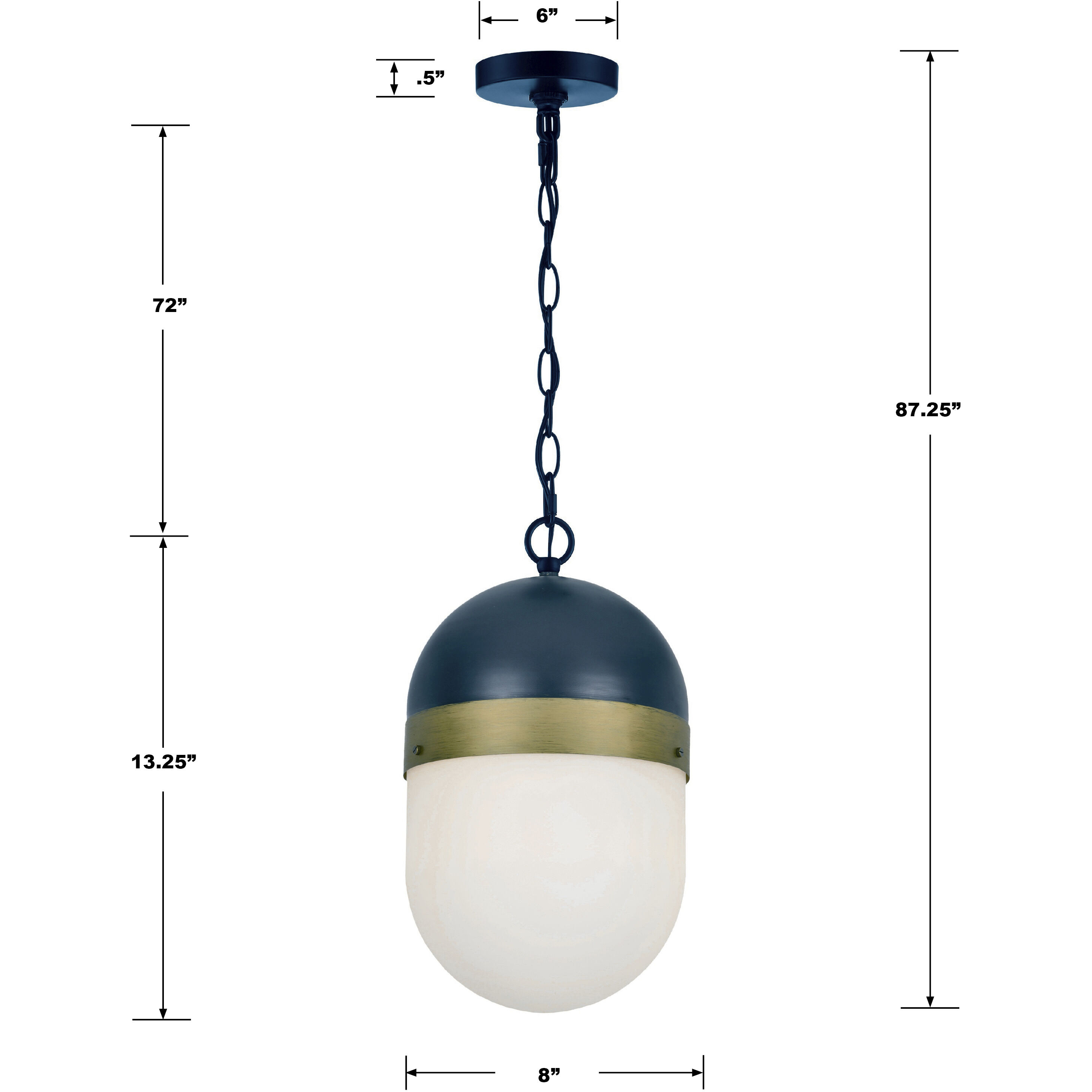 Capsule 1 Light 8 inch Matte Black/Textured Gold Outdoor Pendant