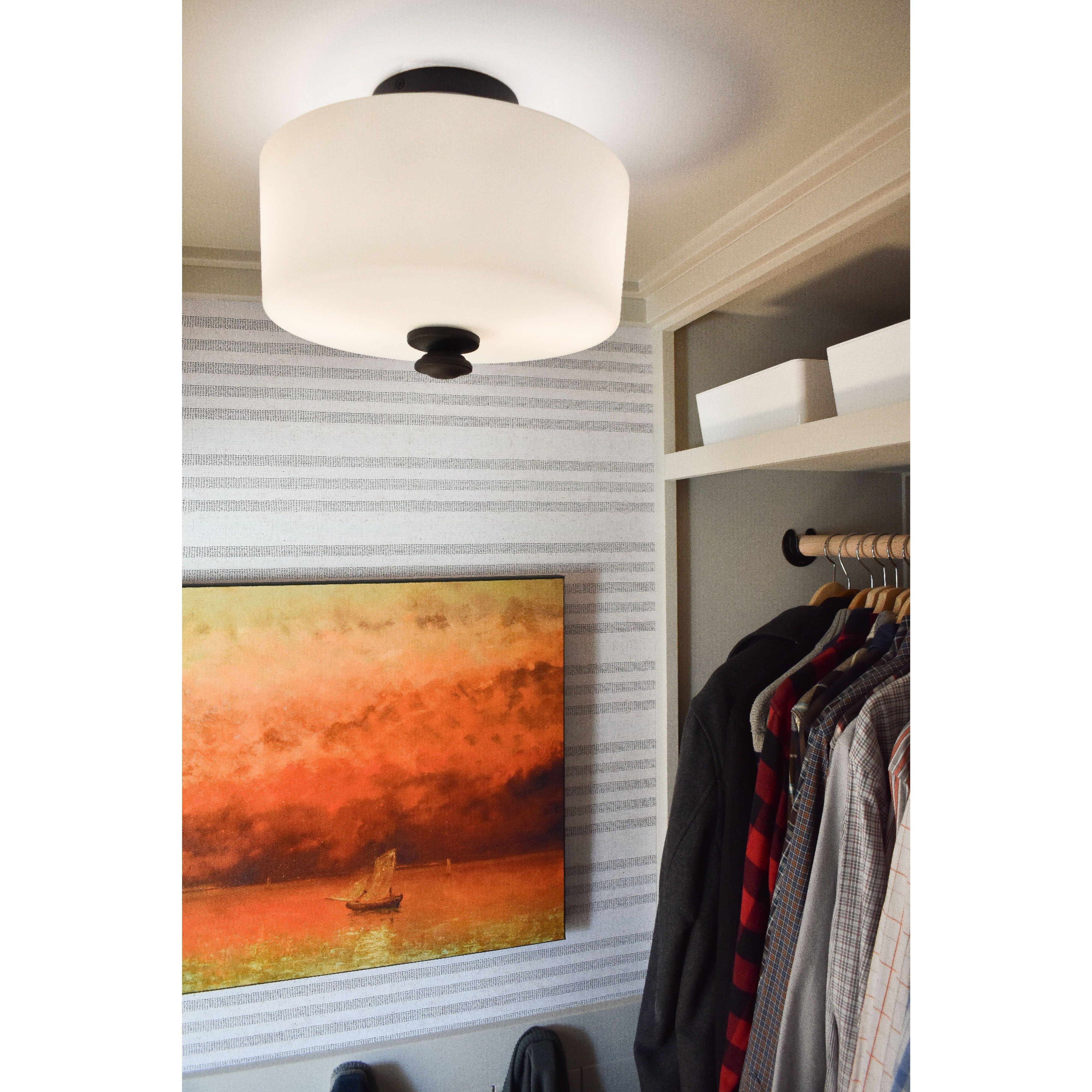 Travis 2 Light 12.5 inch Black Forged Semi Flush Ceiling Light