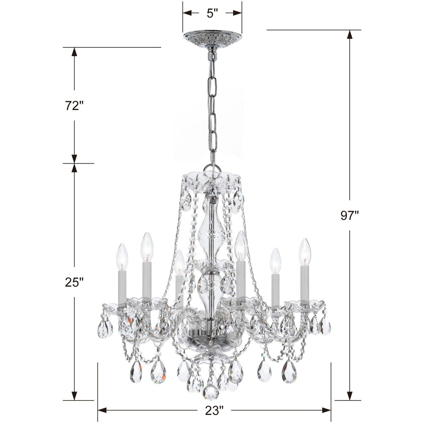 Traditional Crystal 6 Light 23 inch Polished Chrome Chandelier Ceiling Light in Clear Spectra