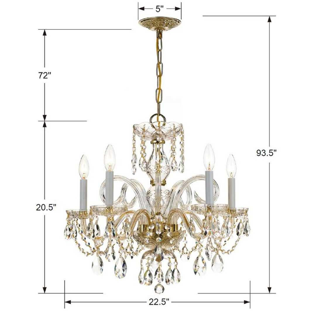 Traditional Crystal 5 Light 22 inch Polished Brass Chandelier Ceiling Light in Clear Swarovski Strass