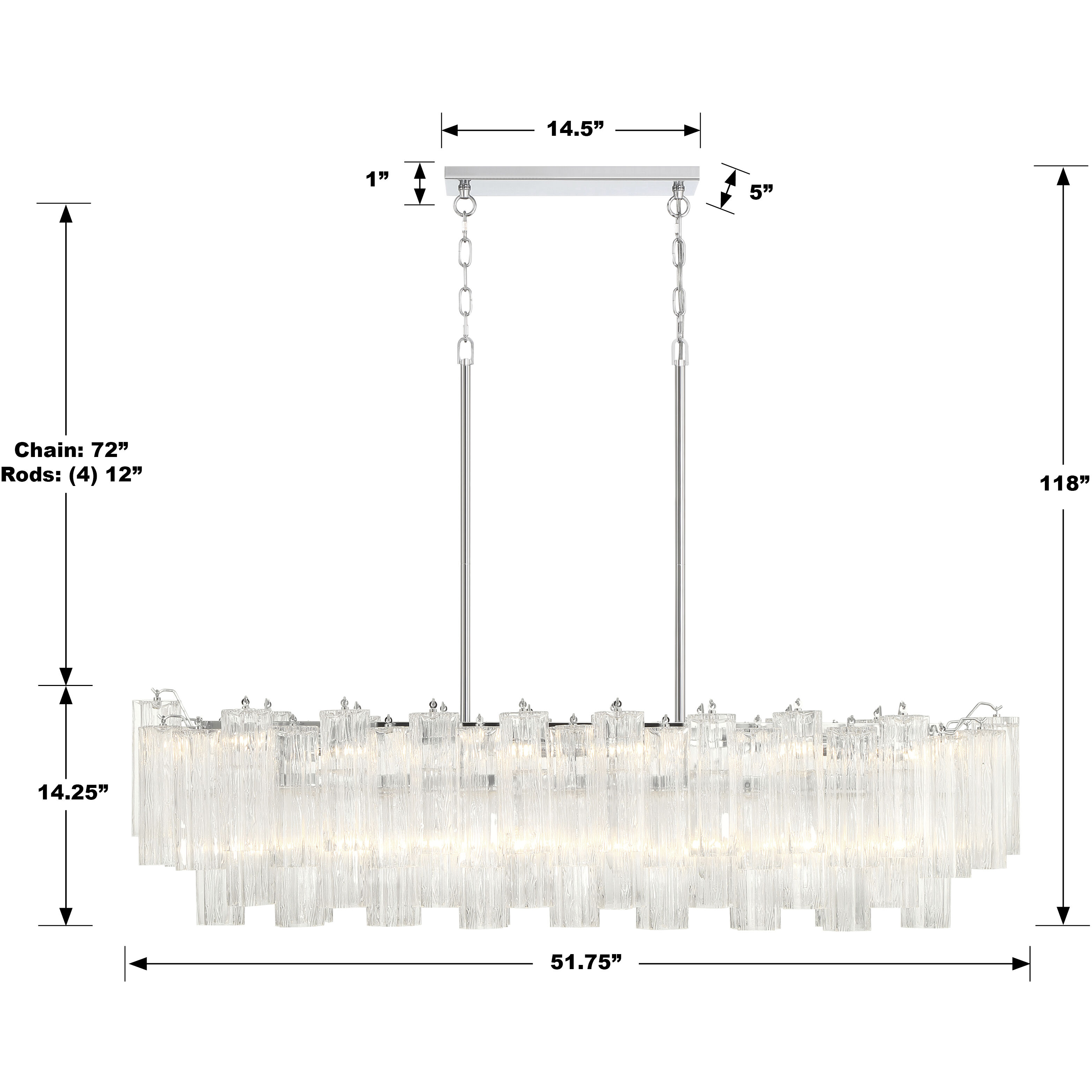 Addis 14 Light 51.75 inch Polished Chrome Linear Chandelier Ceiling Light in Tronchi Glass Clear