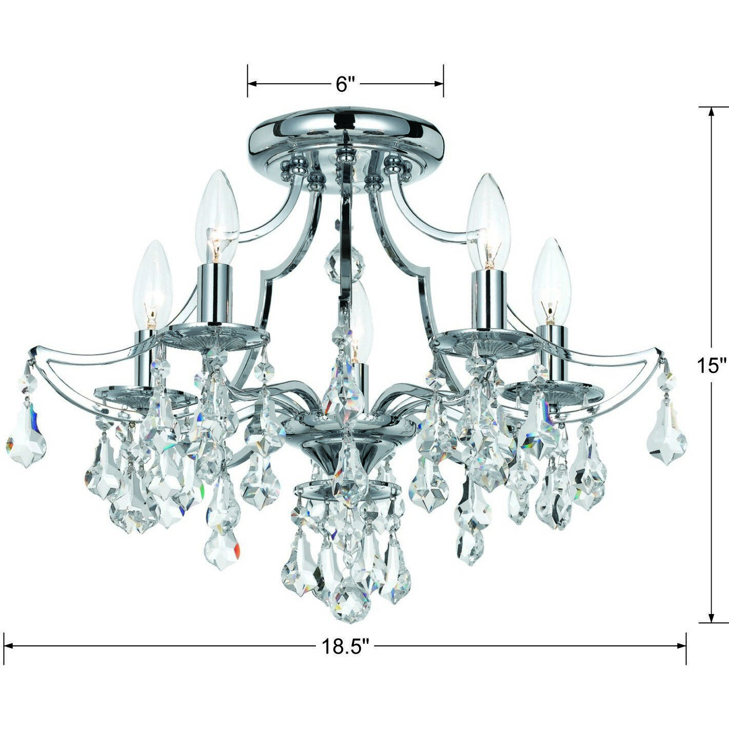 Cedar 5 Light 18.5 inch Polished Chrome Semi Flush Ceiling Light in Clear Hand Cut